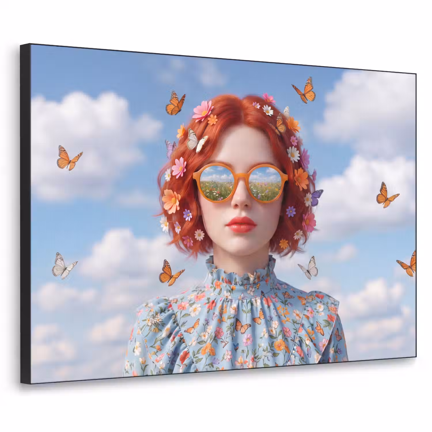 Vrouw - Bloemen - Zomer - Portret - Kleurrijk Textielframe zwart klein -3d