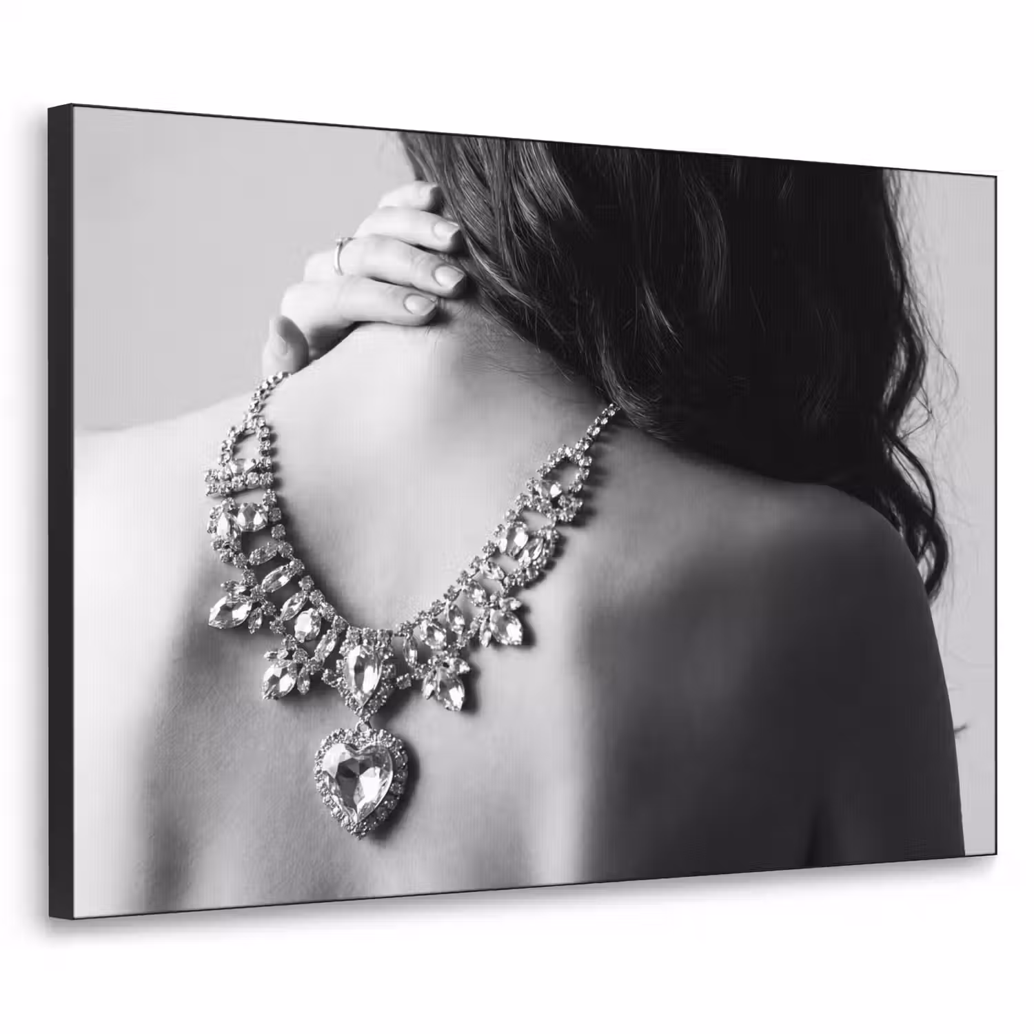 Vrouw - Ketting - Fashion - Zwart - Wit Textielframe zwart klein -3d