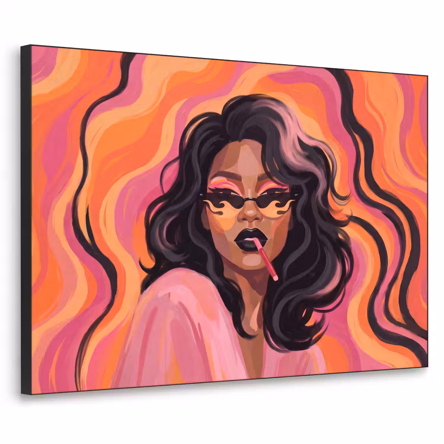 Vrouw - Zonnebril - Modern - Portret - Oranje Textielframe zwart klein -3d
