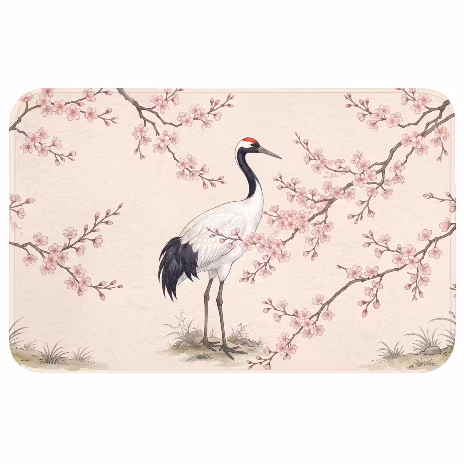 Aziatisch - Kraanvogel - Beige Badmat middel -3d