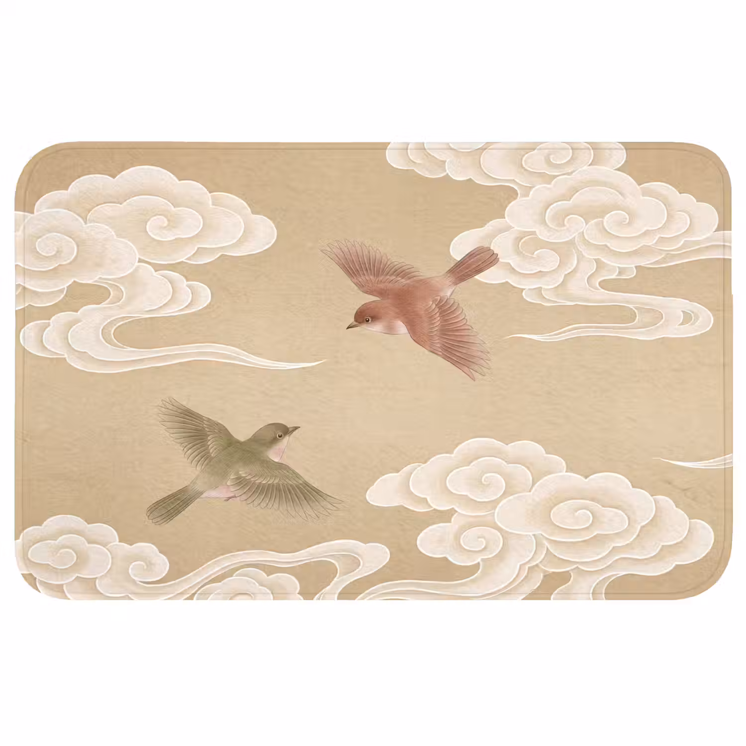 Vogels - Vliegen - Beige Badmat middel -3d