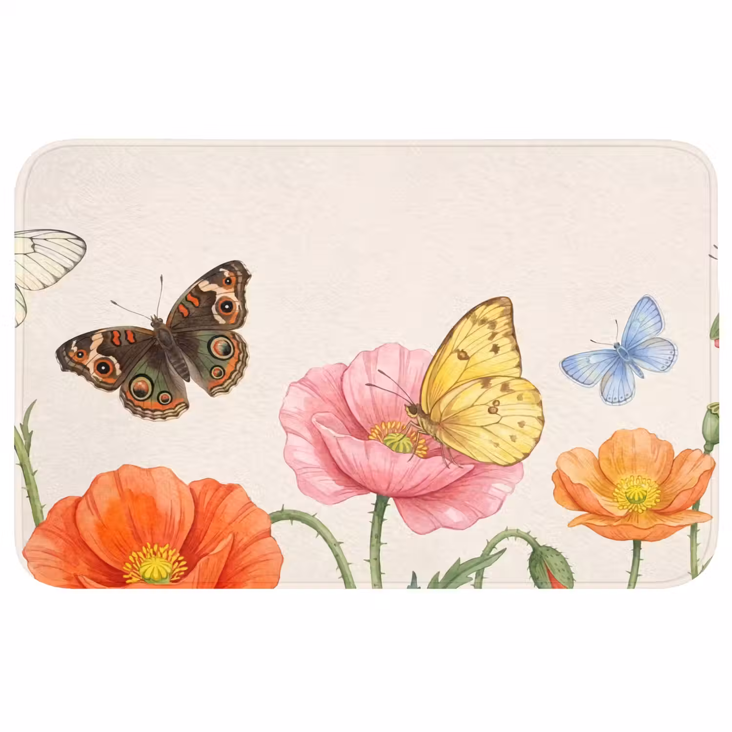 Vlinders - Klaprozen - Illustratie - Kleurrijk Badmat klein -3d