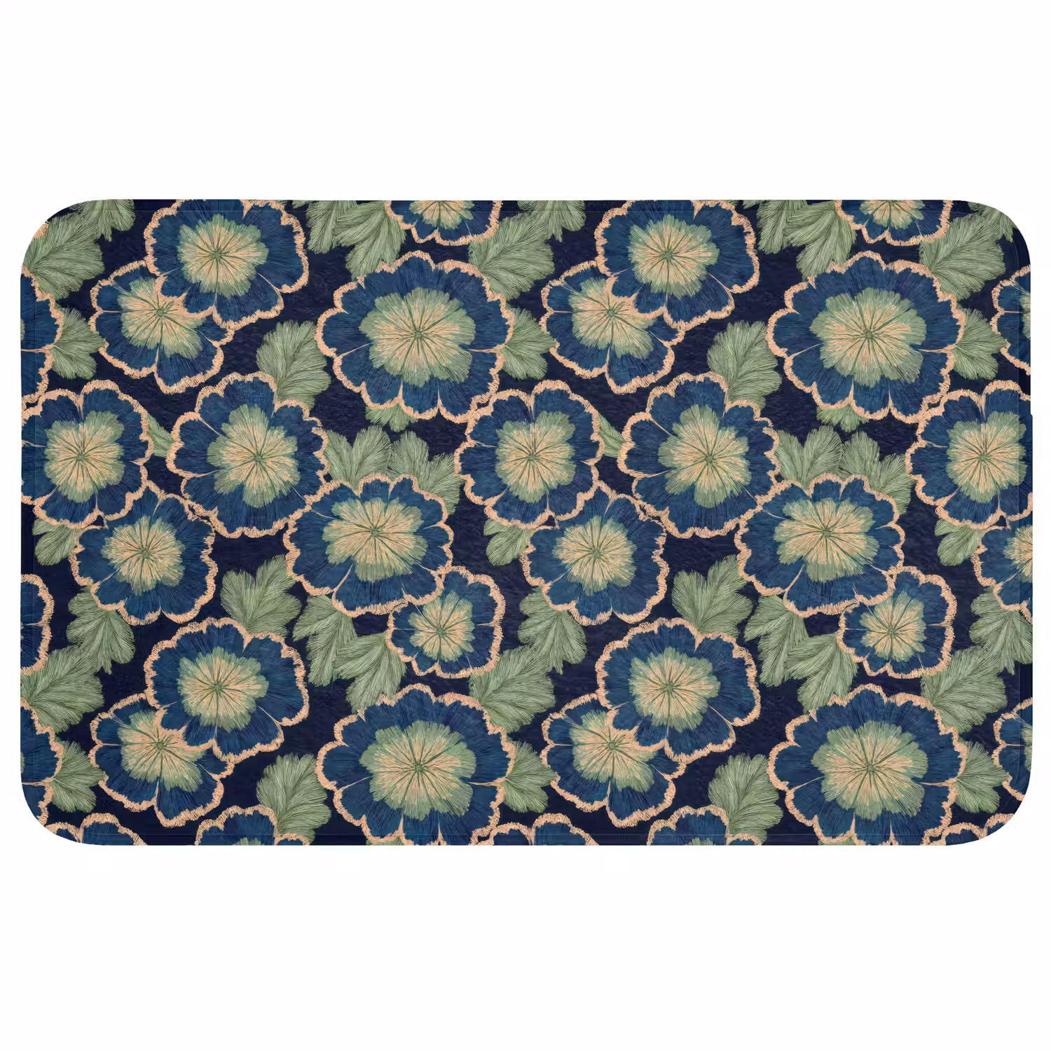 Bloemen - Borduurwerk - Patroon - Blauw - Groen Badmat middel 997 -3d
