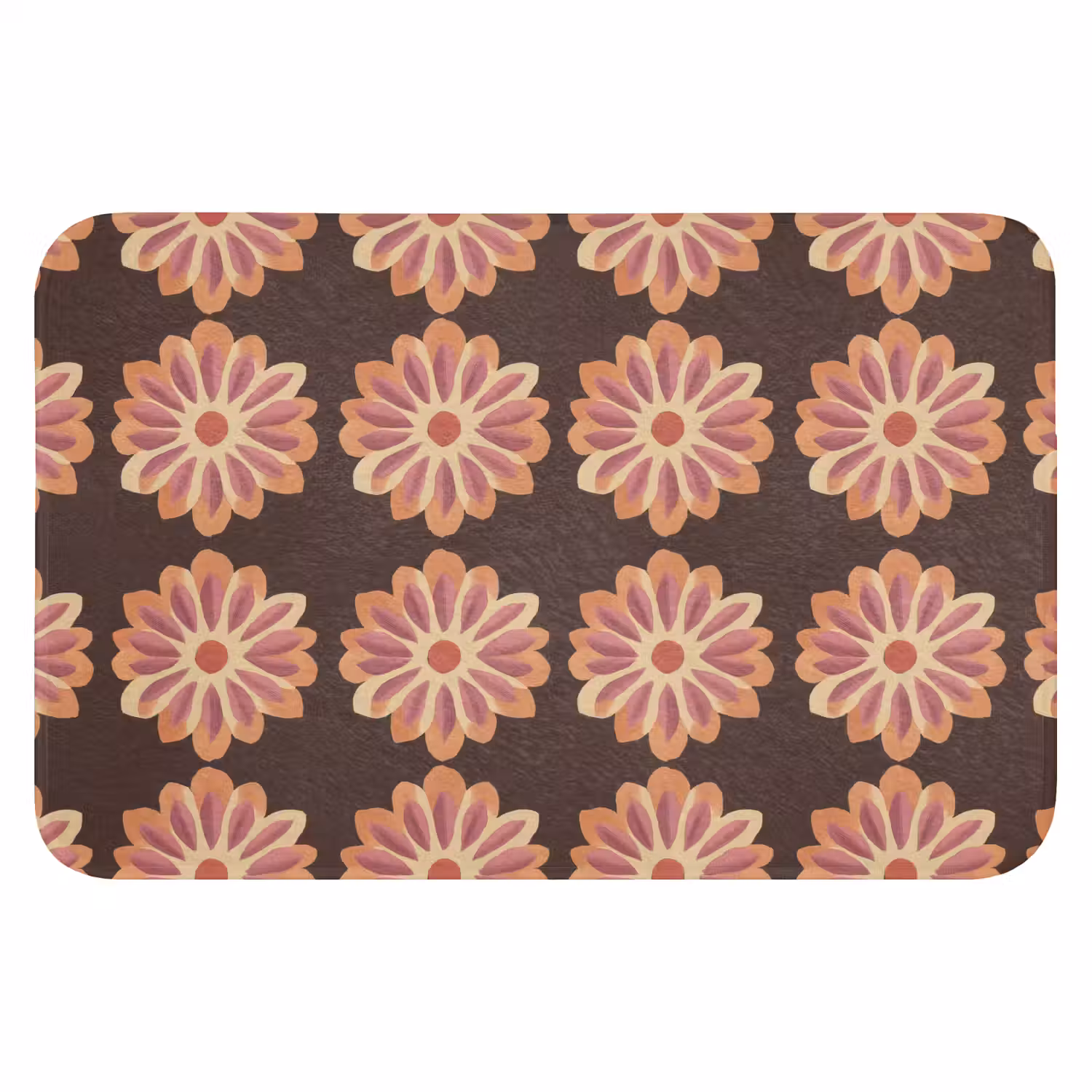 Bloemen - Patroon - Bruin Badmat klein 997 -3d