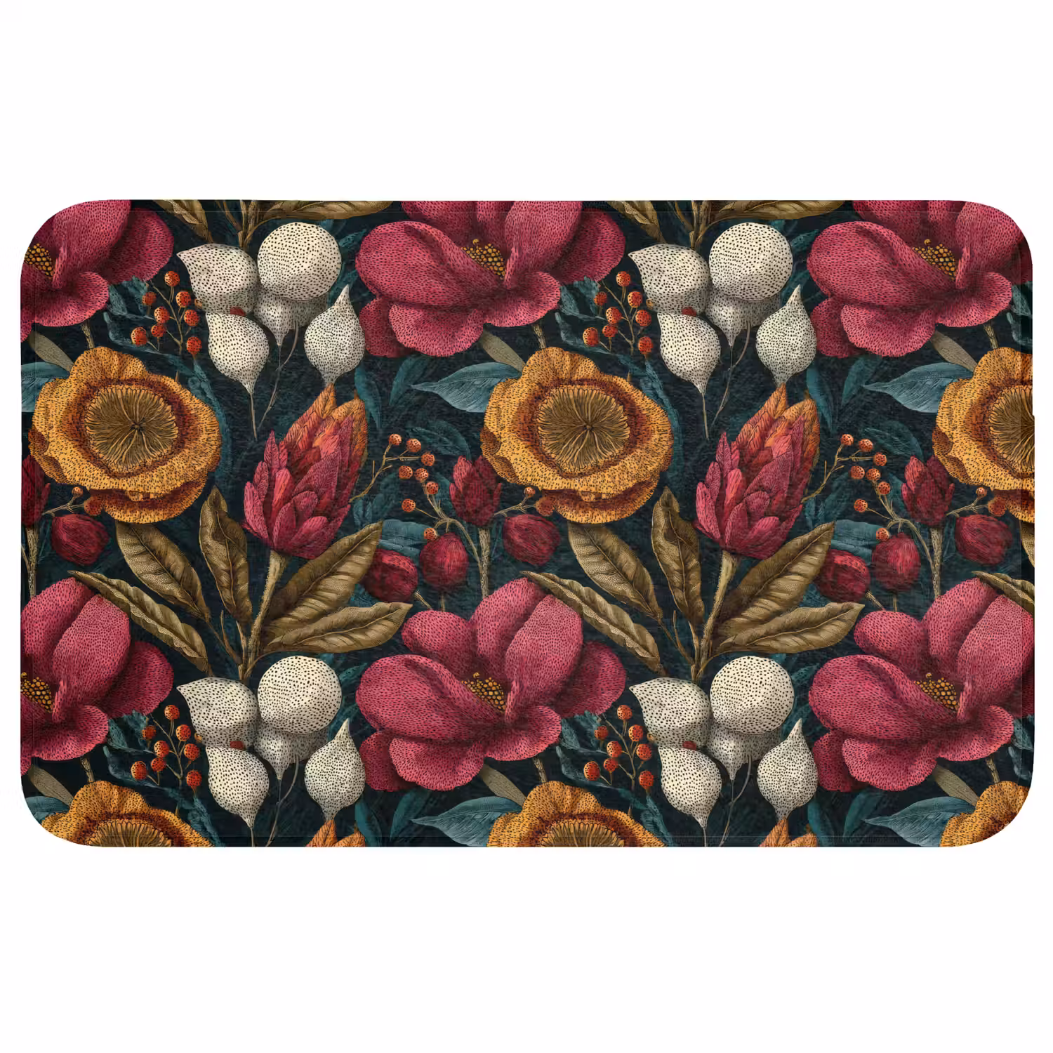 Bloemen - Patroon - Rood - Goud Badmat middel 997 -3d