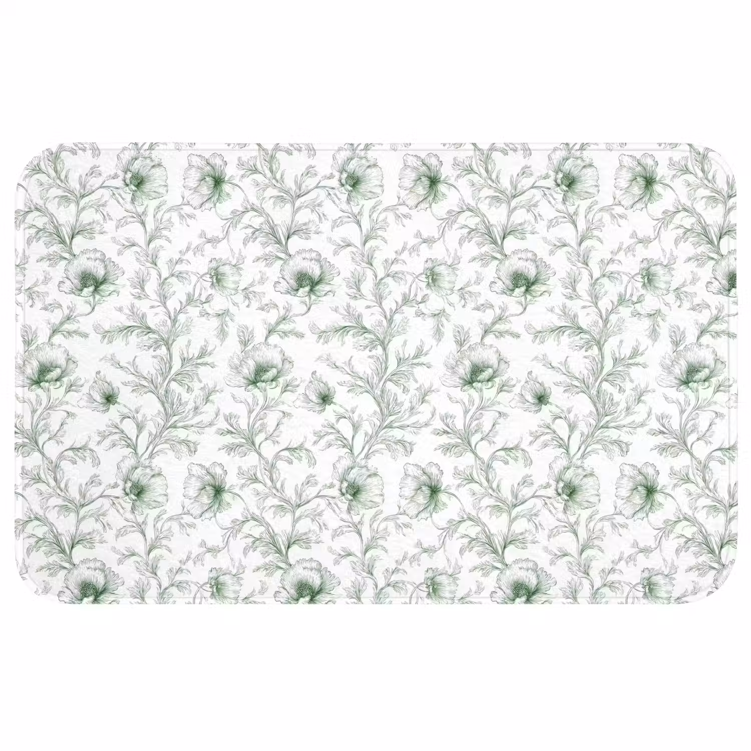 Bloemen - Getekend - Groen Badmat middel 997 -3d