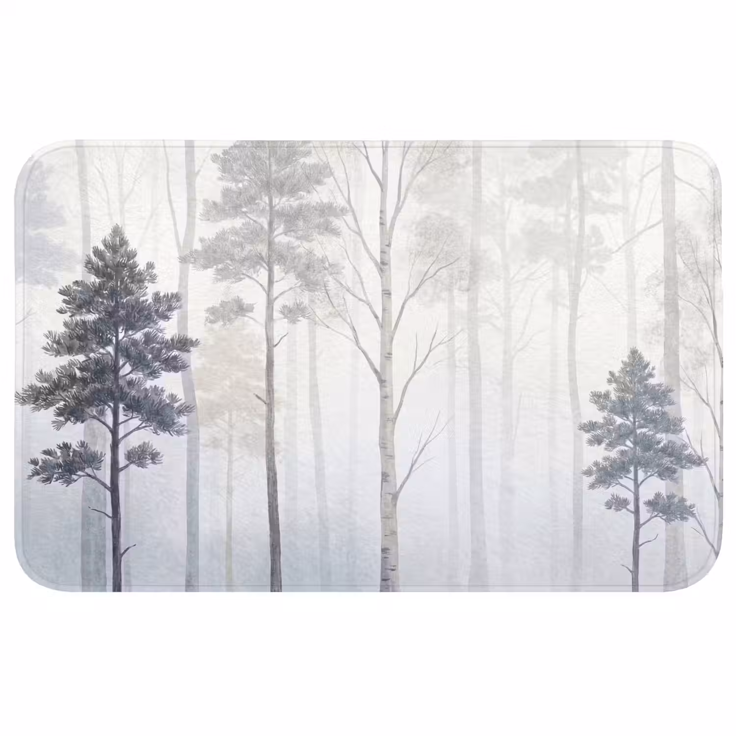 Bos - Bomen - Mist - Natuur - Illustratie - Grijs Badmat middel -3d