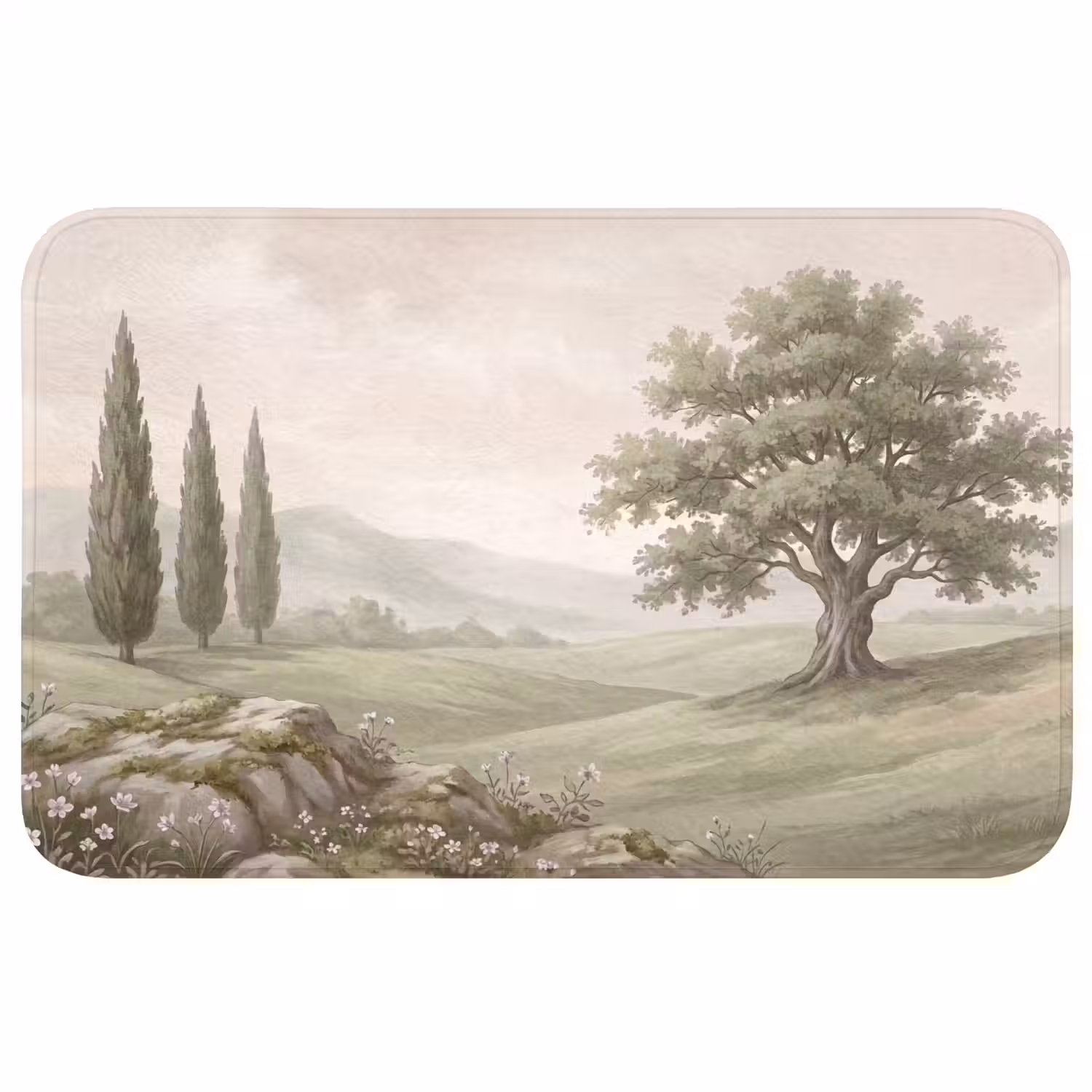 Heuvellandschap - Bomen - Natuur - Groen Badmat middel -3d