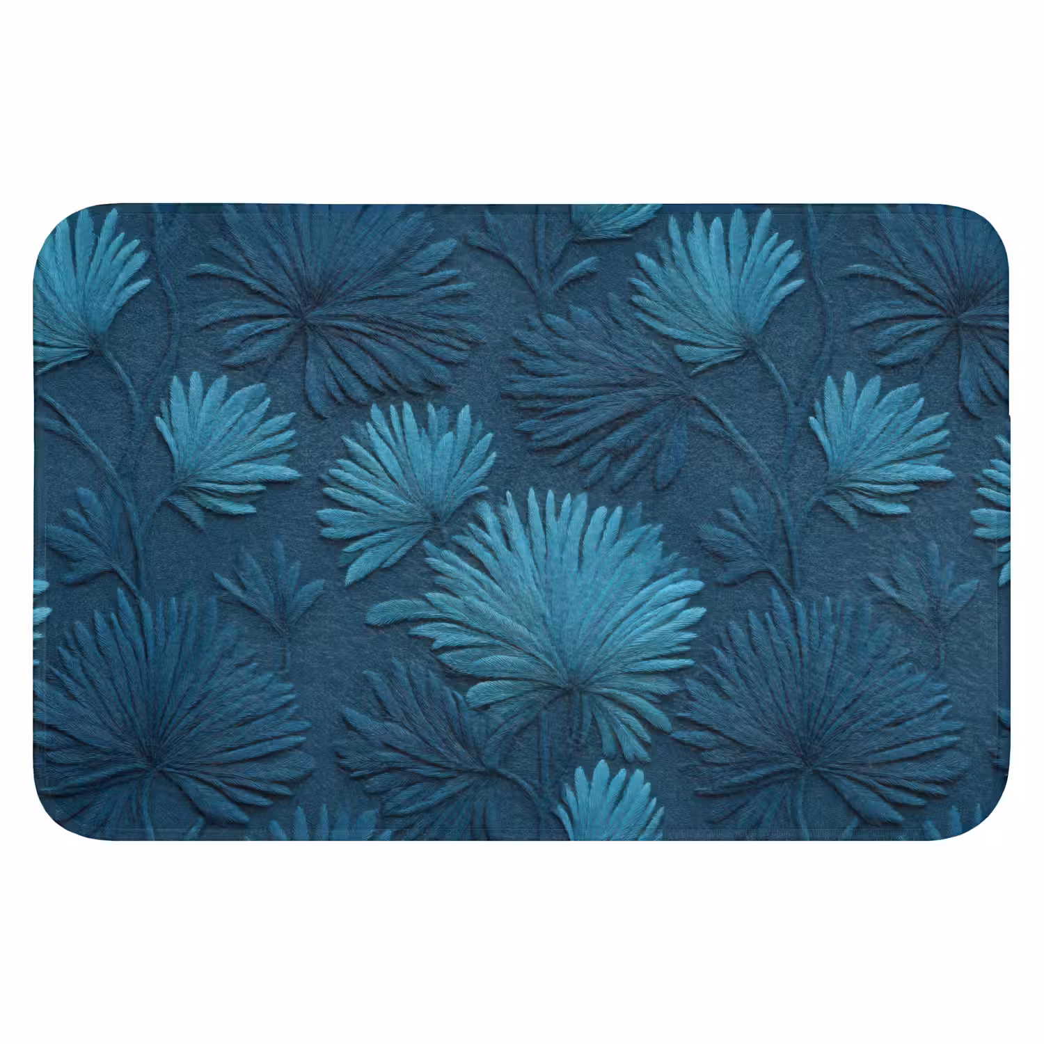 Bladeren - Reliëf - Patroon - Oceaanblauw - Modern Badmat klein 997 -3d