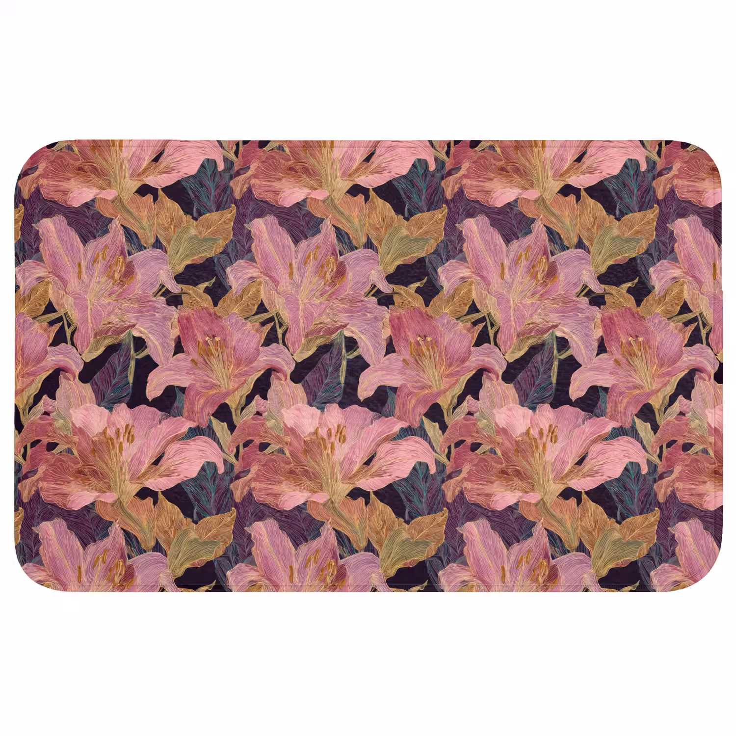 Lelies - Patroon - Roze - Goud Badmat middel 997 -3d