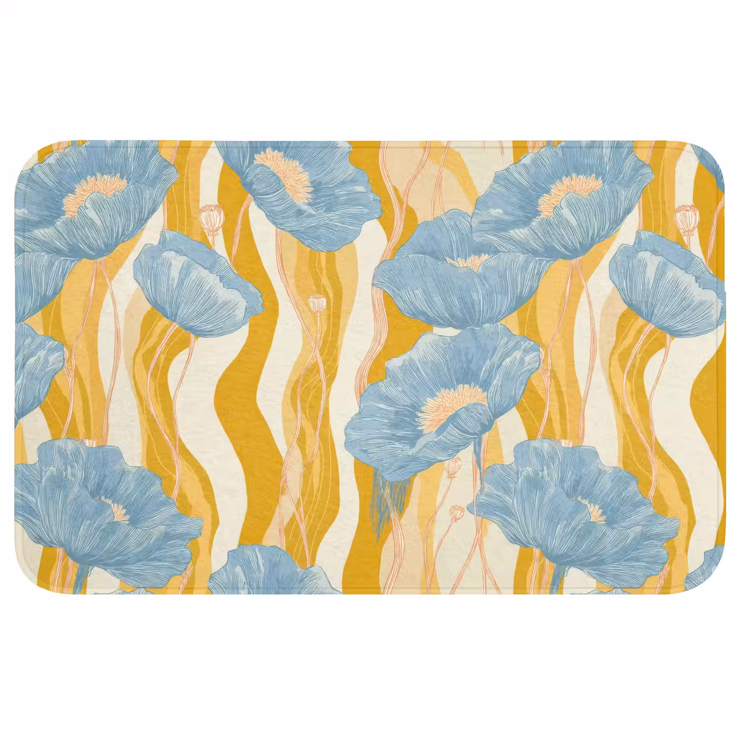 Papavers - Botanisch - Blauw Badmat klein 997 -3d