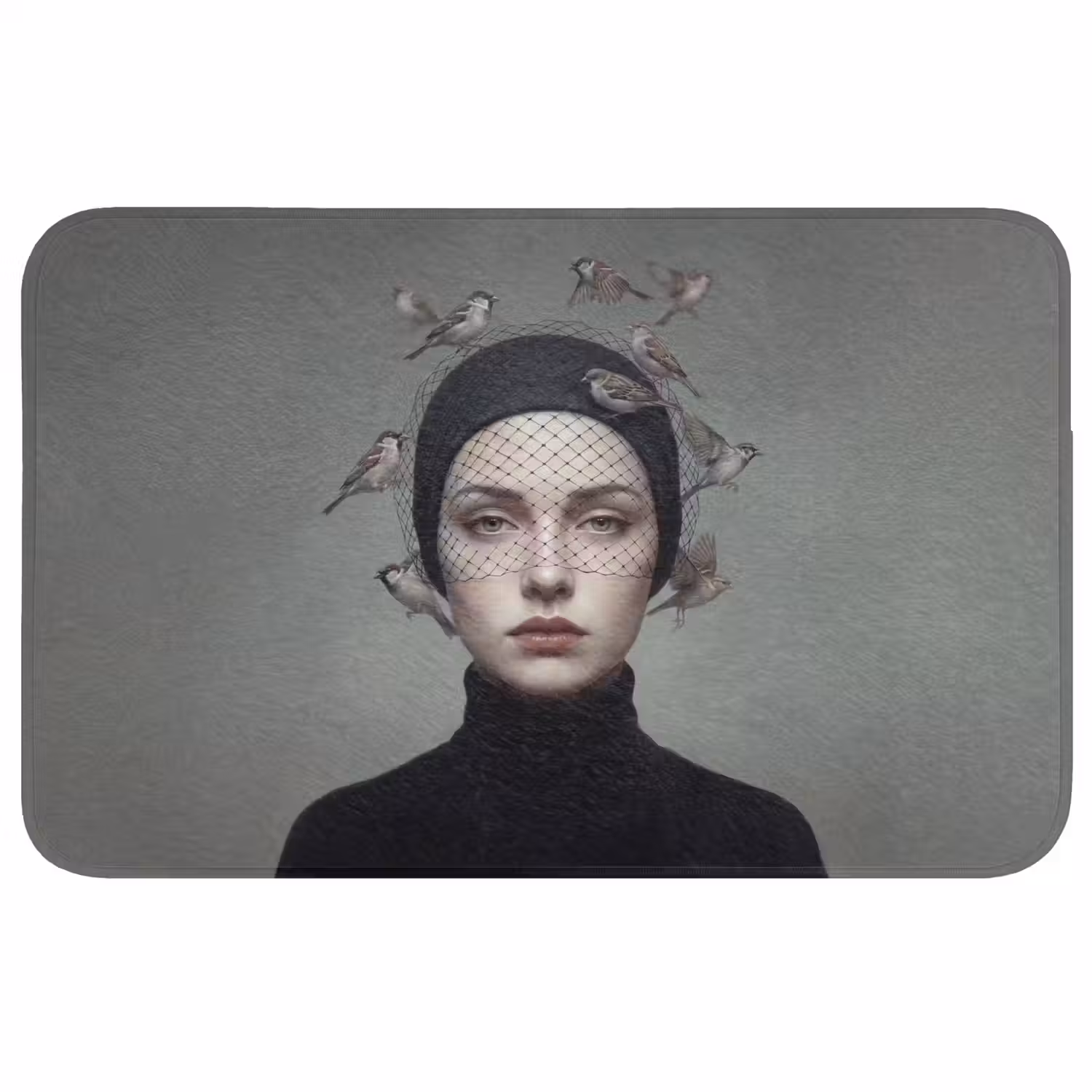 Portret - Vogels - Zwart Badmat klein -3d