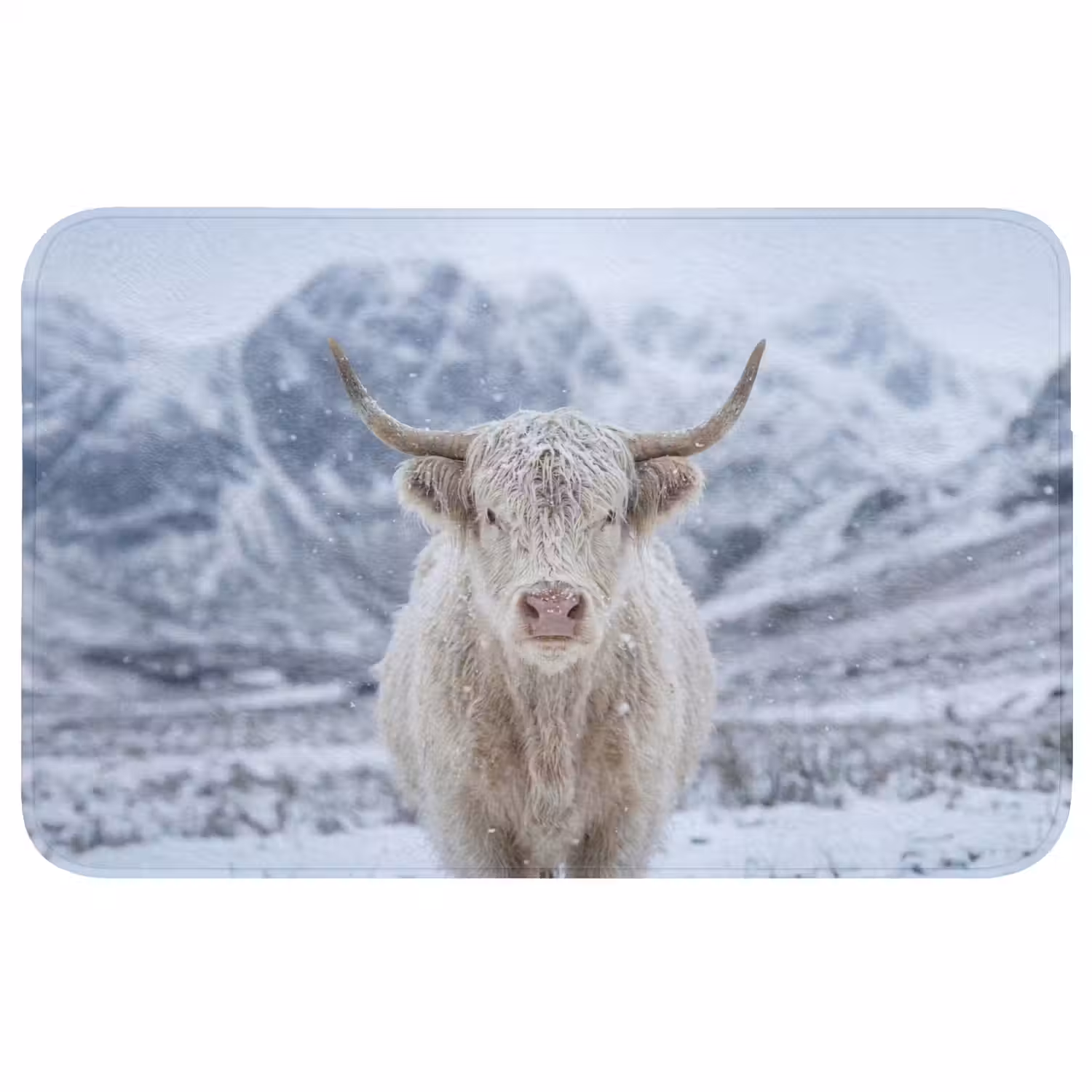 Schotse Hooglander - Sneeuw - Bergen - Winter Badmat middel -3d
