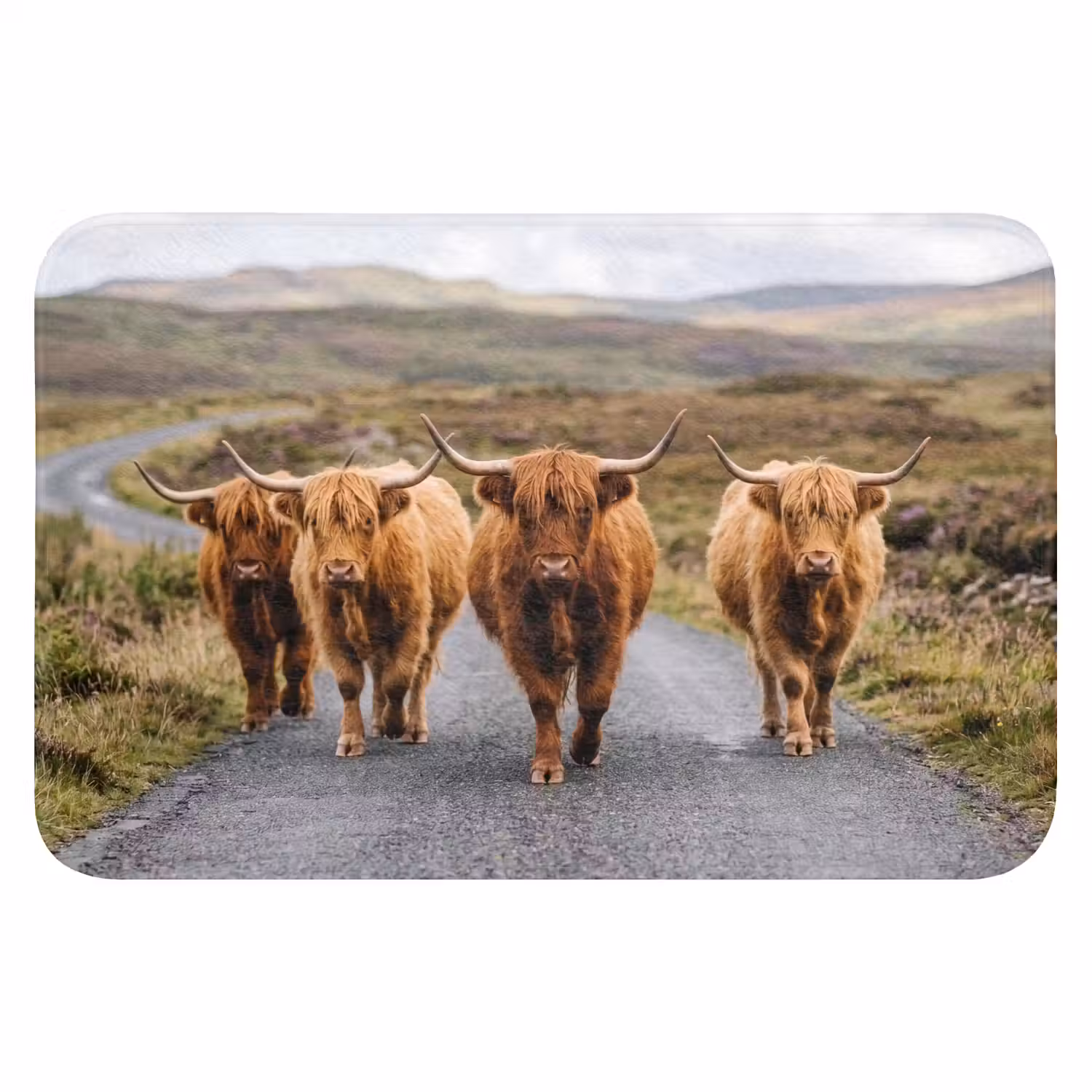 Schotse Hooglanders - Weg - Landschap - Kudde Badmat klein -3d