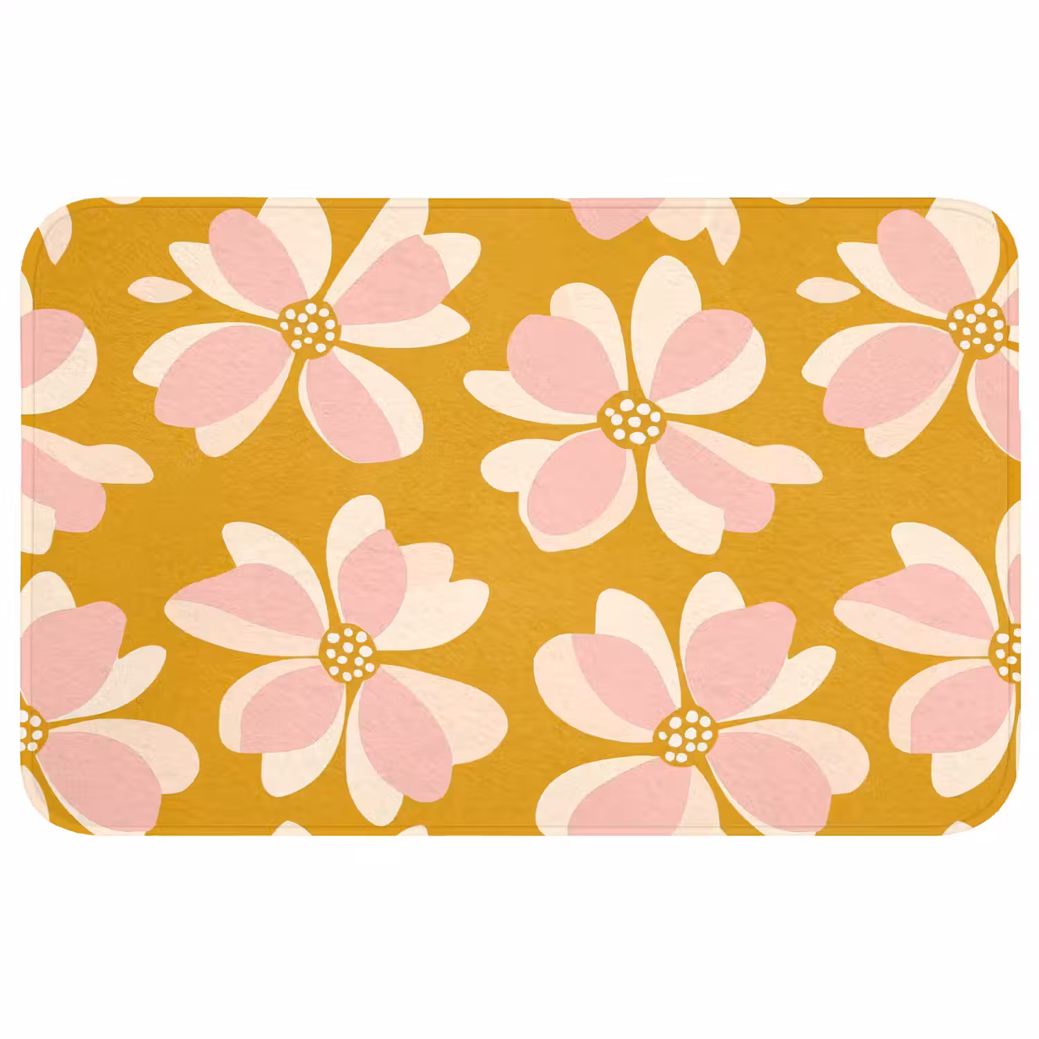 Vintage - Bloemen - Okergeel Badmat klein 997 -3d