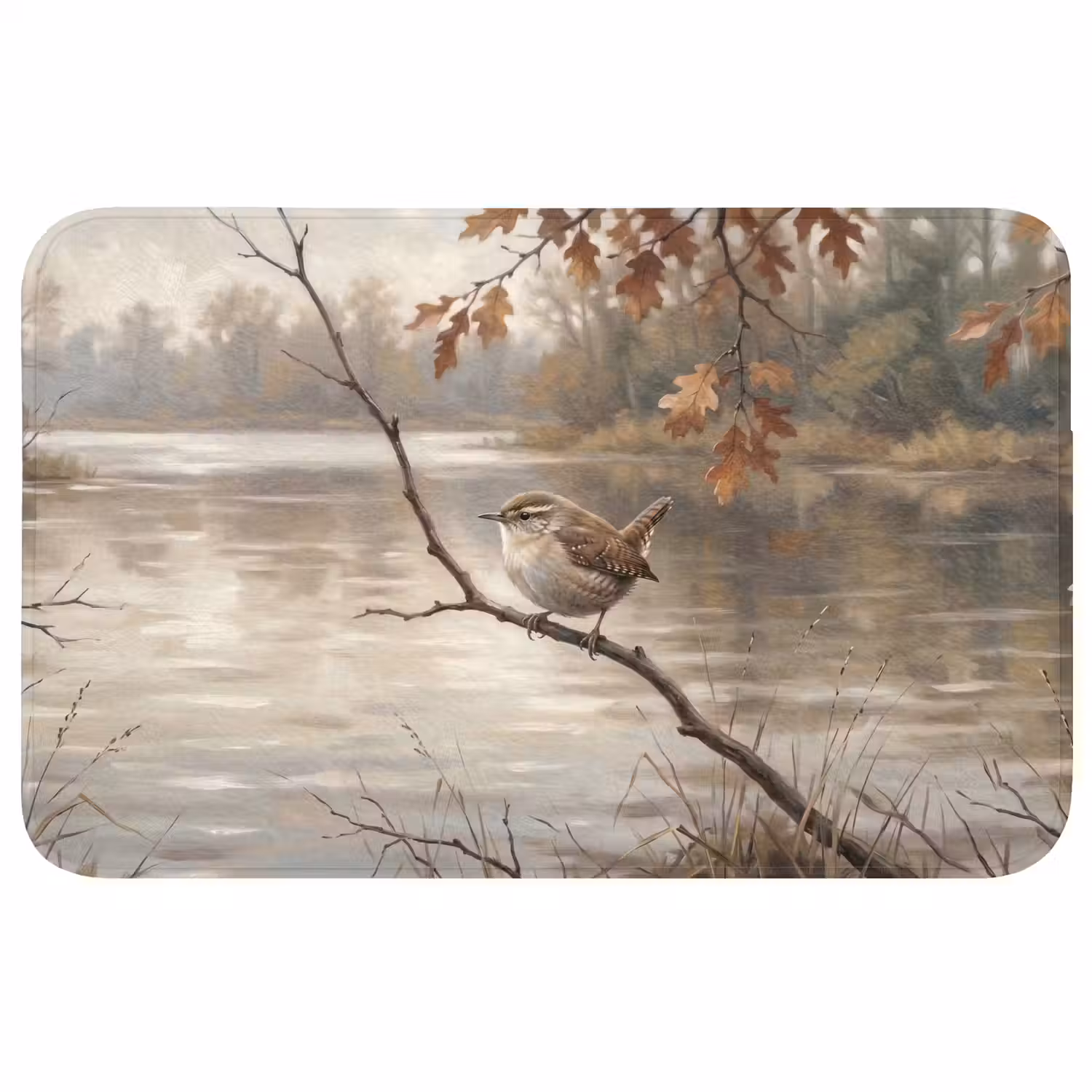 Winterkoninkje - Tak - Rivier - Natuur - Sfeervol Badmat middel -3d