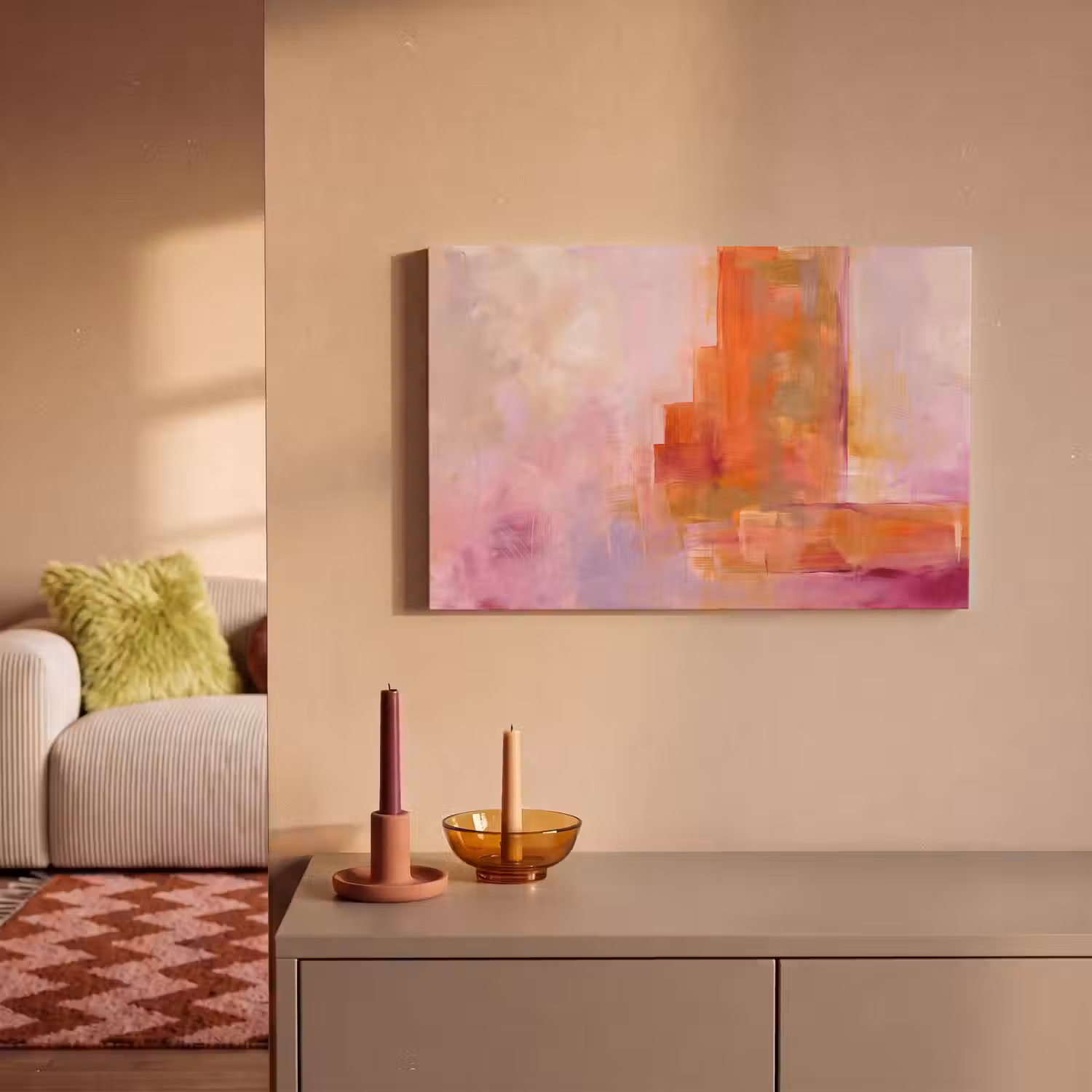Abstract - Borstelstreken - Kunst - Paars - Goud canvas 2cm klein -sfeer1