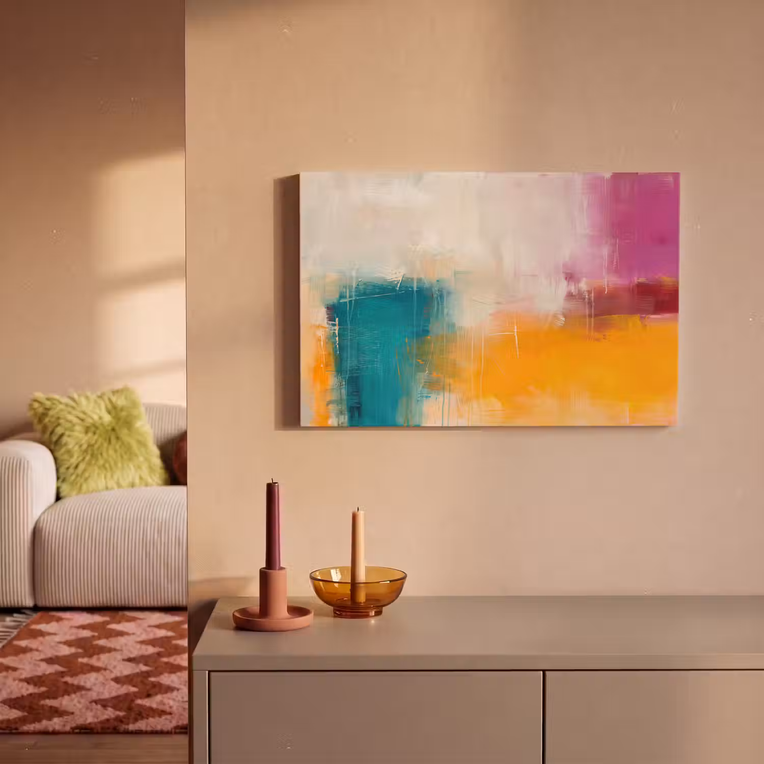 Abstract - Kleurrijk - Modern - Kunst - Oranje canvas 2cm klein -sfeer1