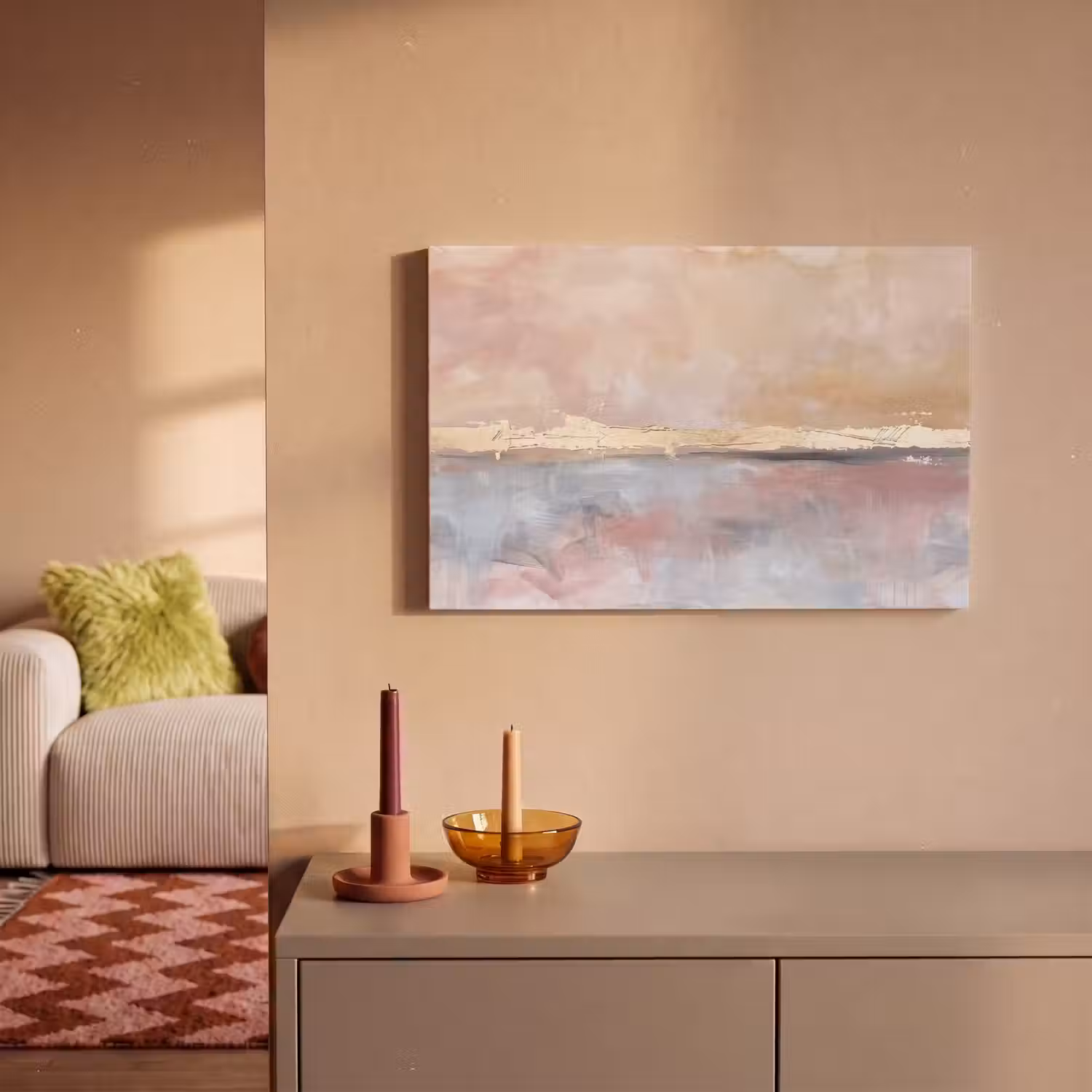 Abstract - Horizontaal - Kunst - Roze - Goud canvas 2cm klein -sfeer1