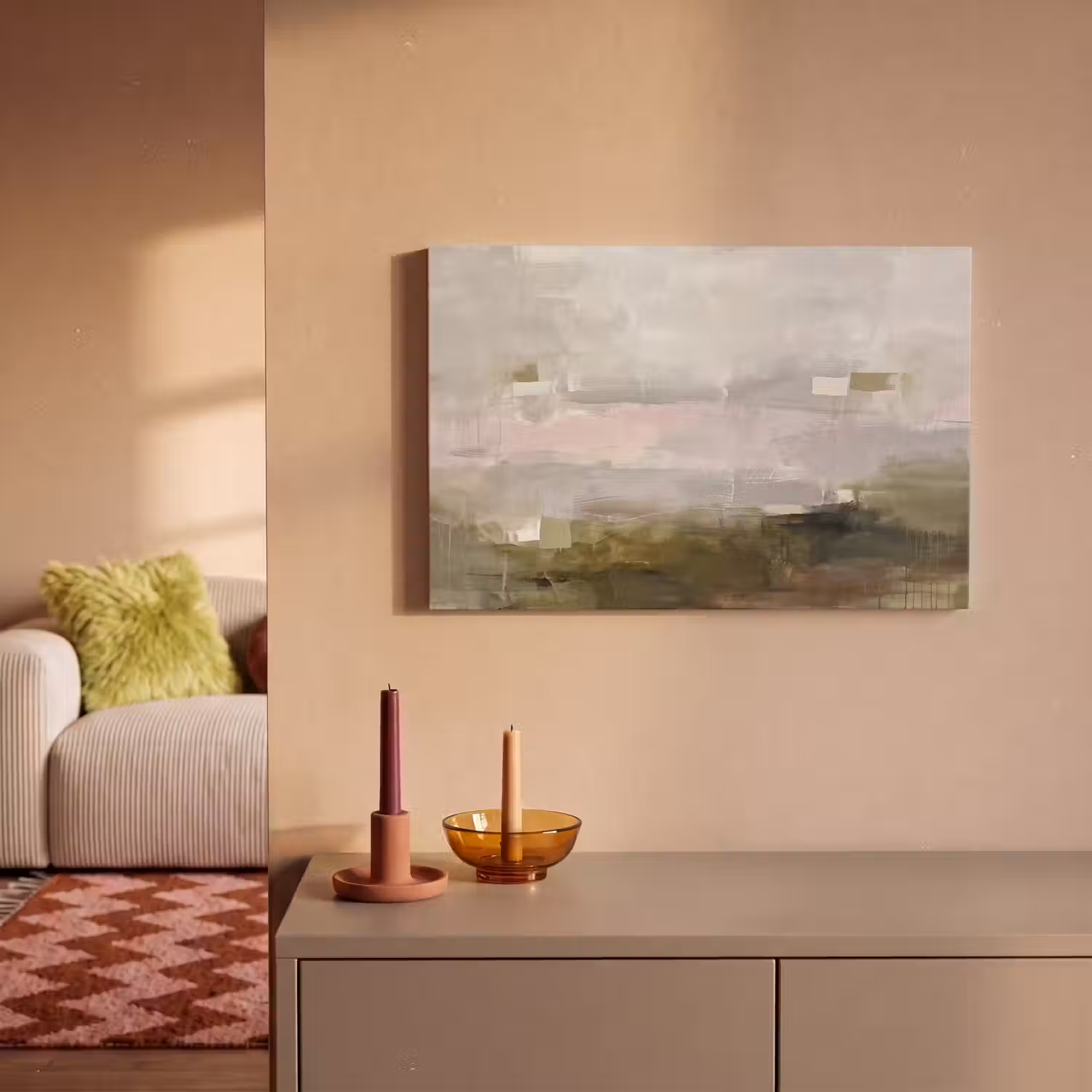 Abstract - Gelaagd - Kunst - Modern - Grijs-Groen canvas 2cm klein -sfeer1