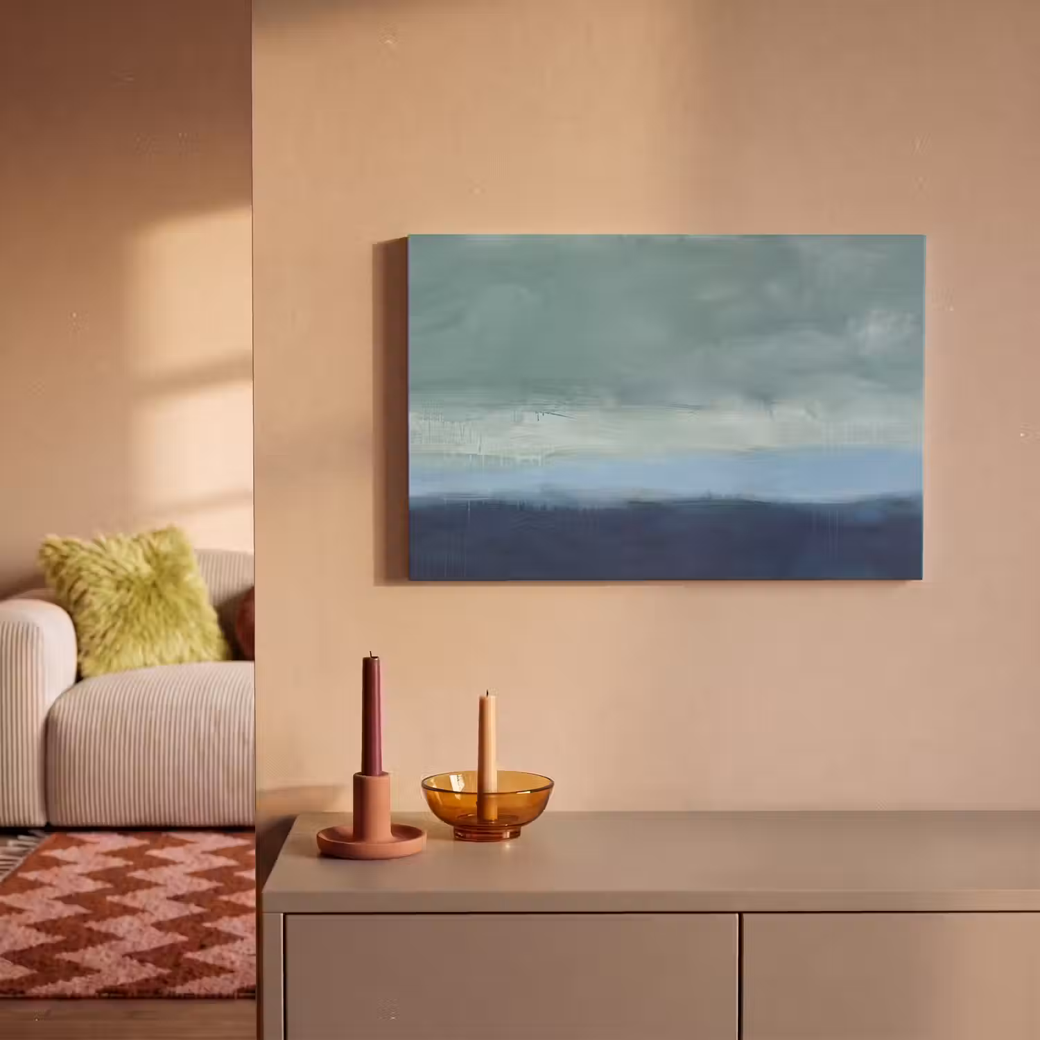 Abstract - Lagen - Rust - Modern - Blauw canvas 2cm klein -sfeer1