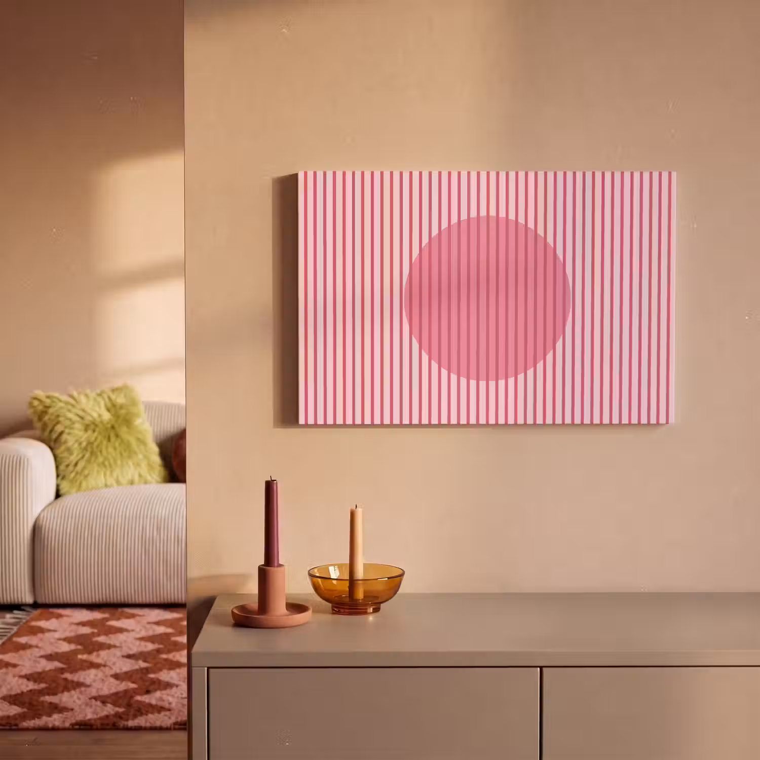 Abstract - Strepen - Ovaal - Roze - Modern canvas 2cm klein -sfeer1