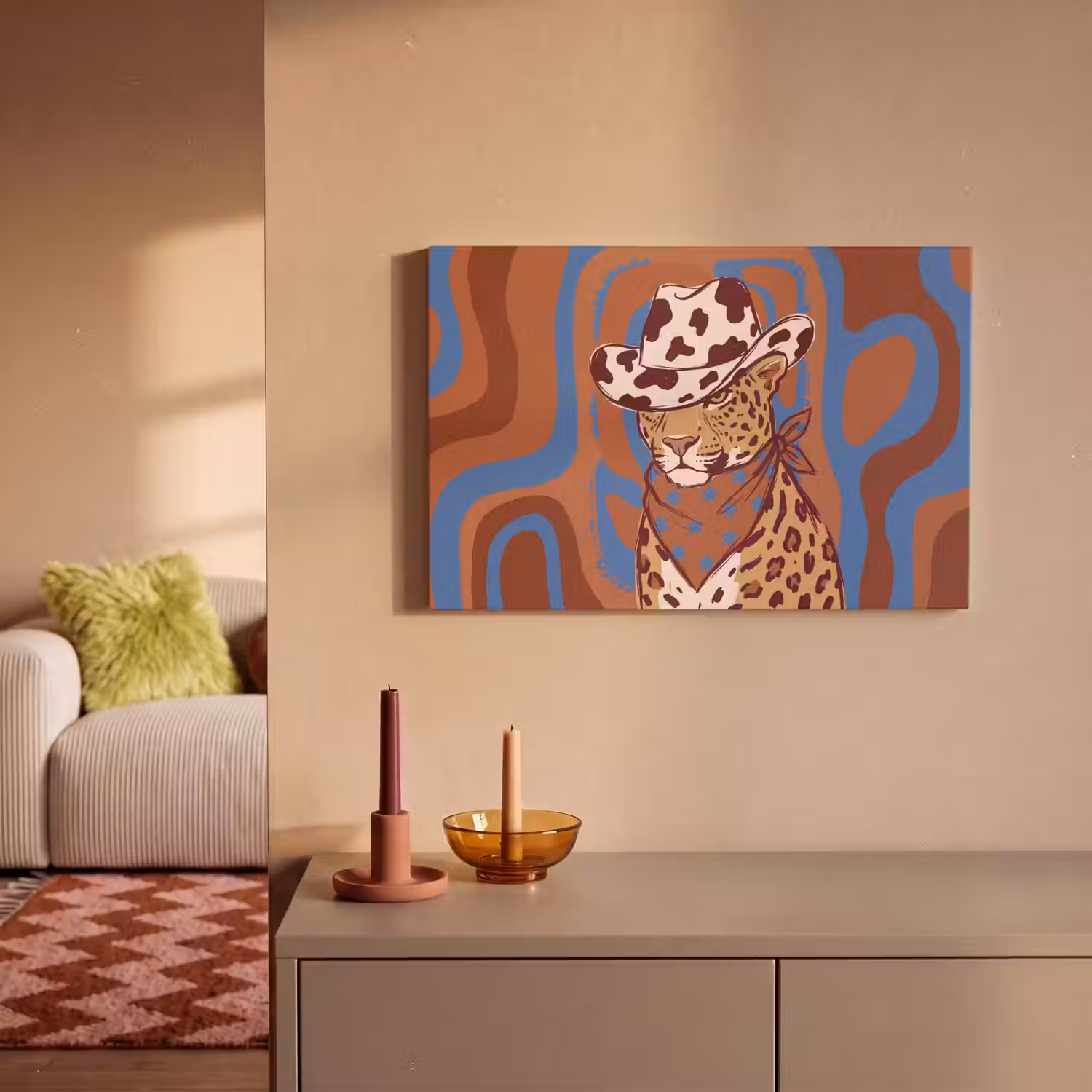 Dieren - Cowboyhoed - Modern - Illustratie - Bruin canvas 2cm klein -sfeer1