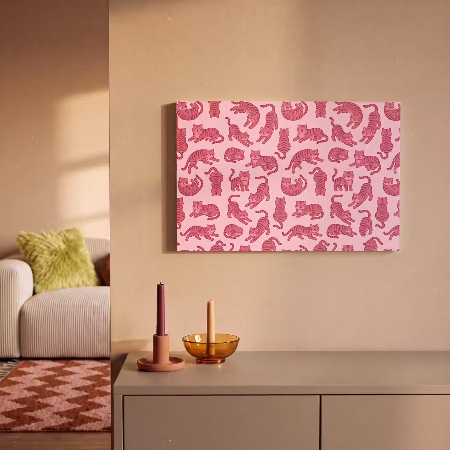 Dieren - Patroon - Roze - Speels - Cartoon canvas 2cm klein -sfeer1