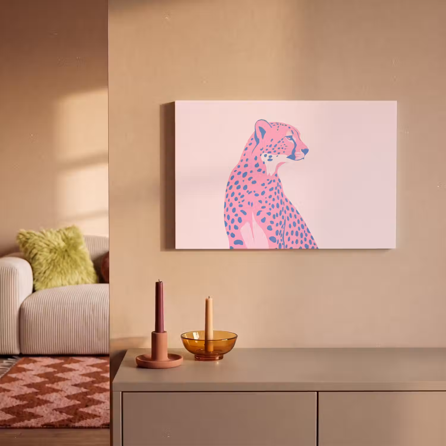 Dieren - Profiel - Abstract - Roze - Blauw canvas 2cm klein -sfeer1