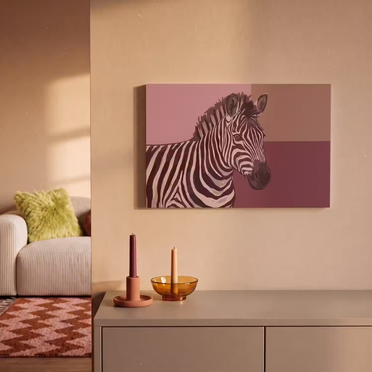Dieren - Zebrahoofd - Wildlife - Modern - Bruin canvas 2cm klein -sfeer1