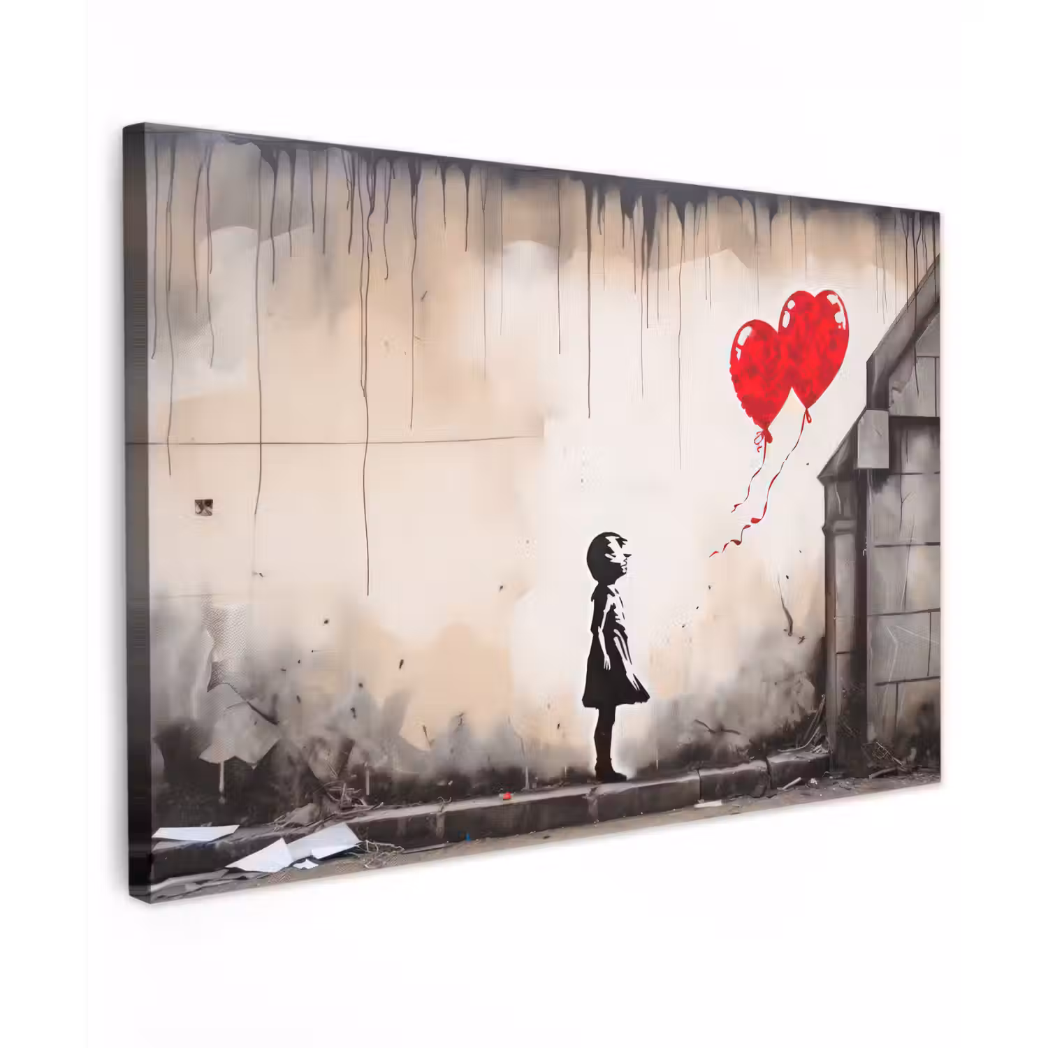 Kunst - Meisje - Ballonnen - Hart - Grijs canvas 2cm klein -z3d