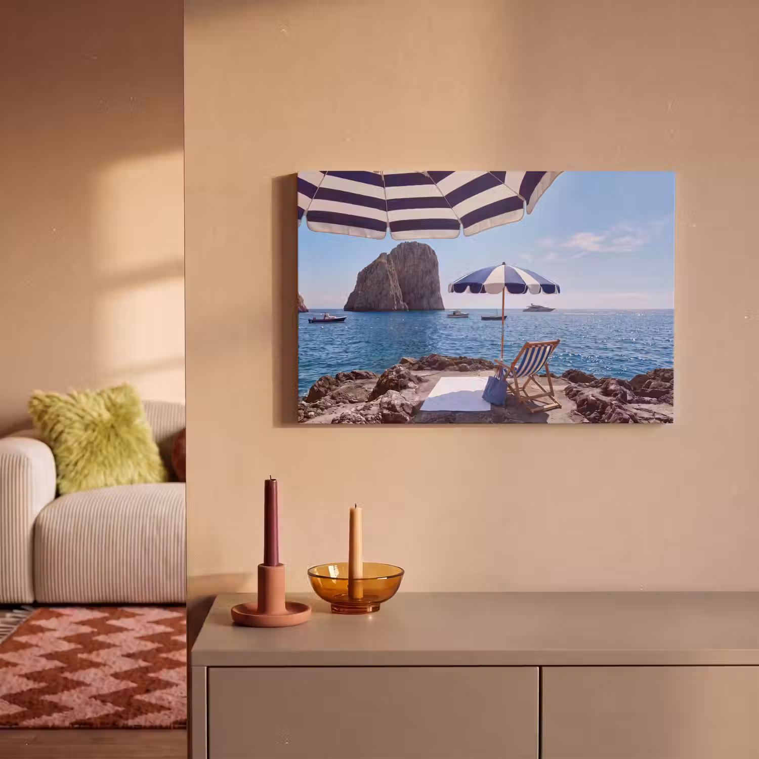 Strand - Ligstoel - Parasol - Zomer - Blauw canvas 2cm klein -sfeer1