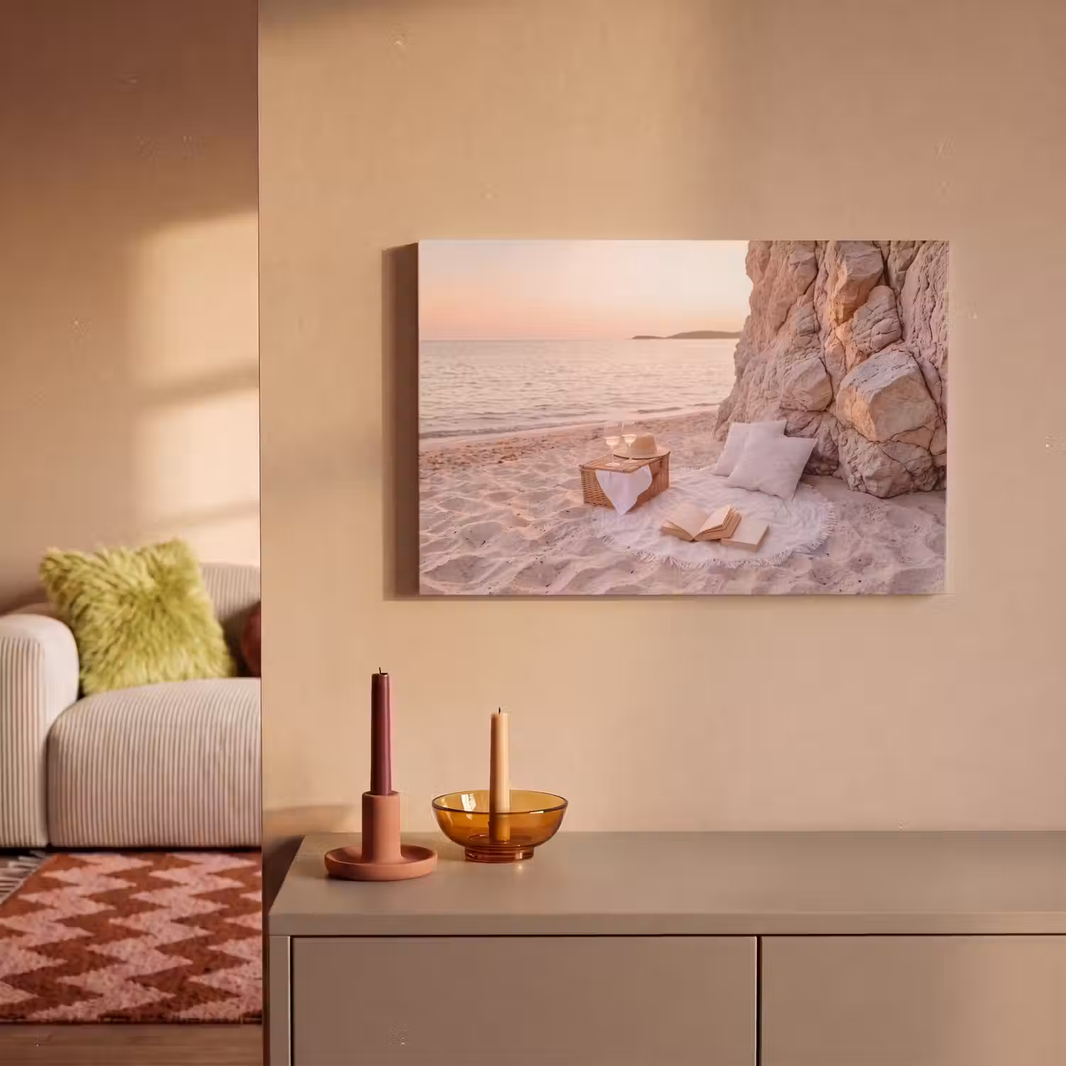 Strand - Picknick - Zonsondergang - Zomer - Natuur canvas 2cm klein -sfeer1