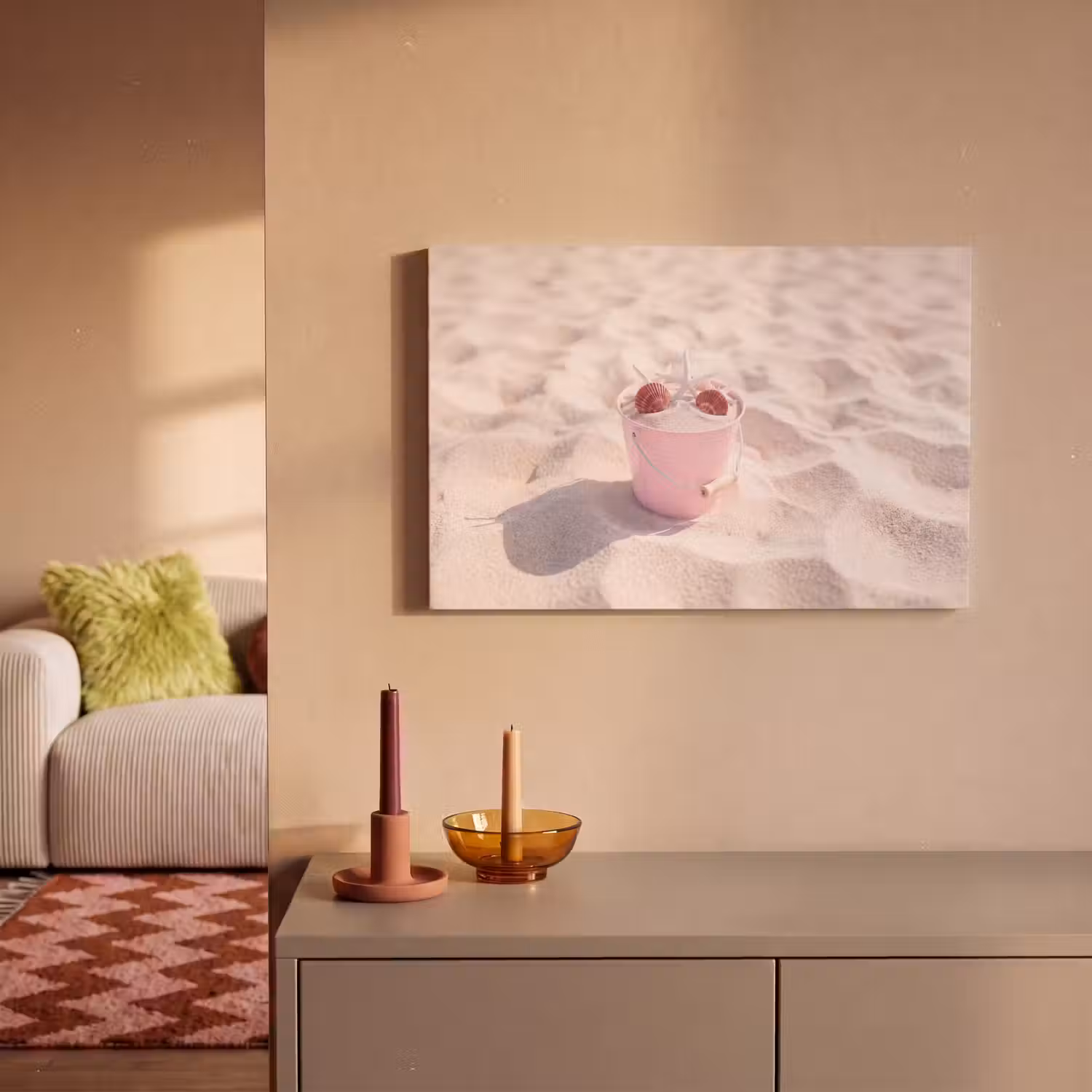 Strand - Schelpen - Zomer - Roze - Decoratie canvas 2cm klein -sfeer1