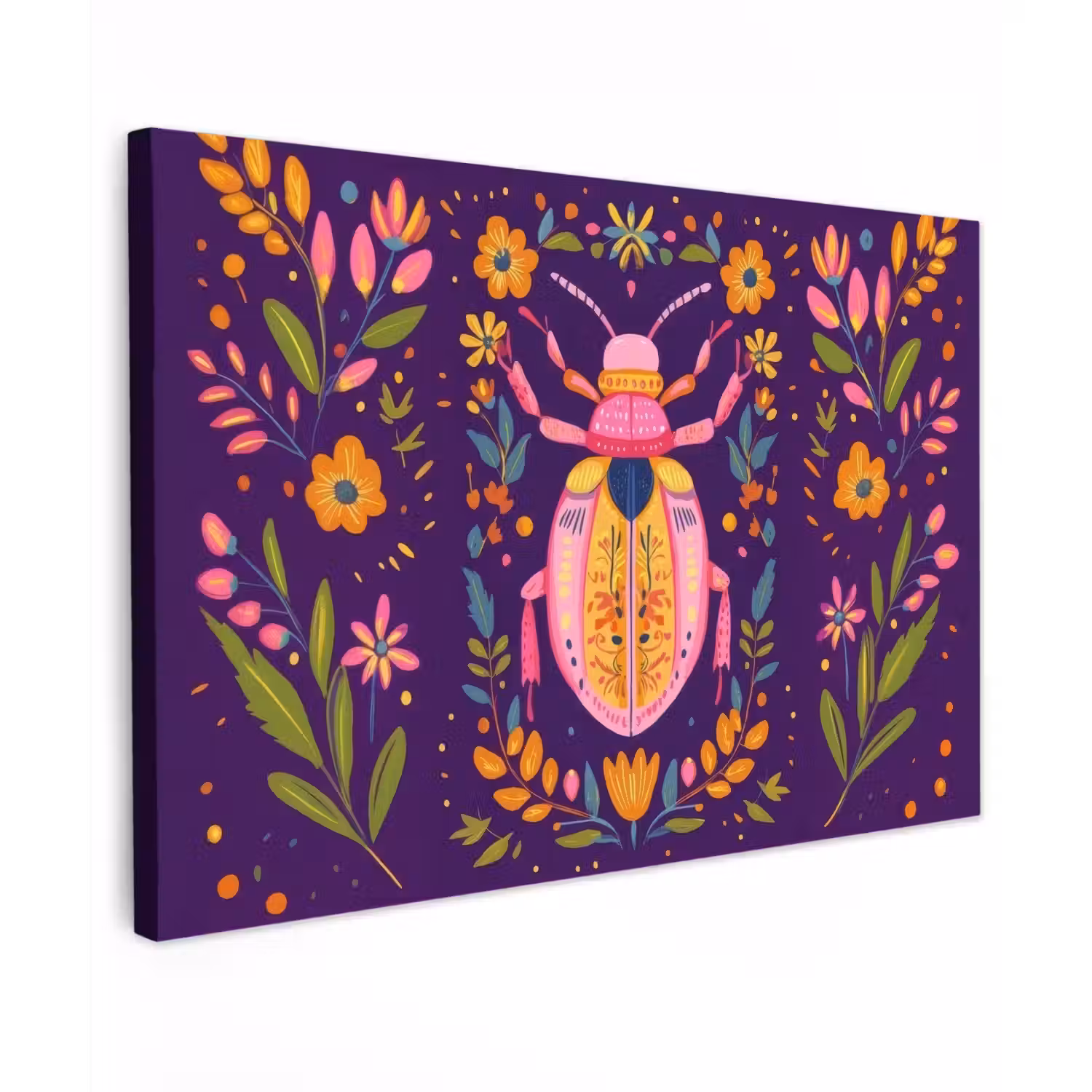 Kever - Felgekleurd - Bloemen - Bladeren canvas 2cm klein -z3d