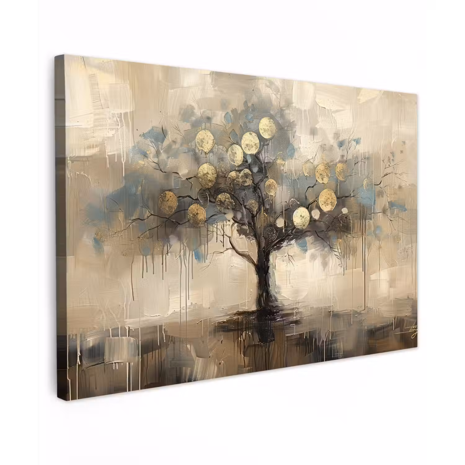 Beige - Abstract - Boom - Goud canvas 2cm klein -z3d