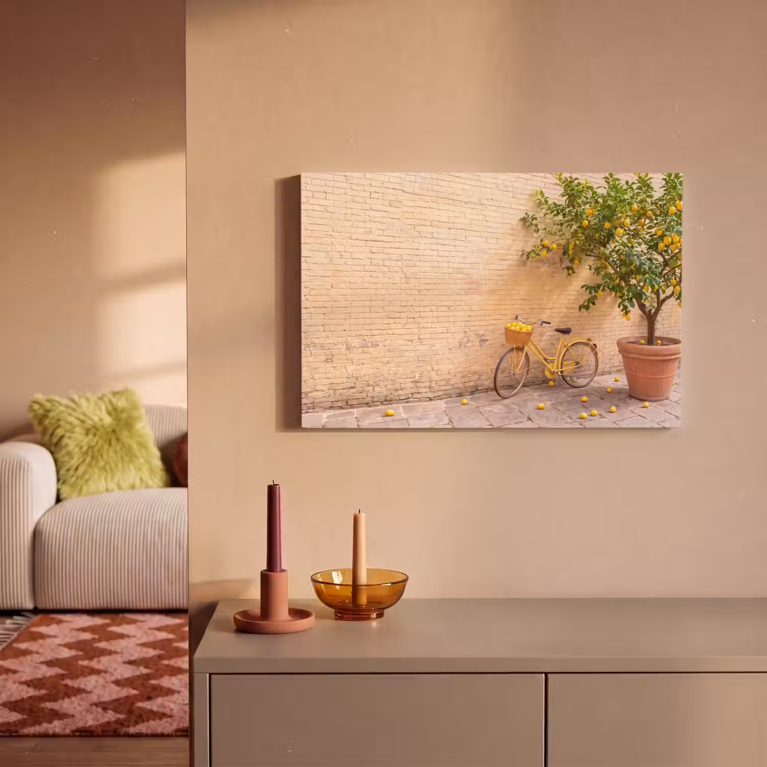 Fiets - Mand - Eten - Geel - Zomer canvas 2cm klein -sfeer1