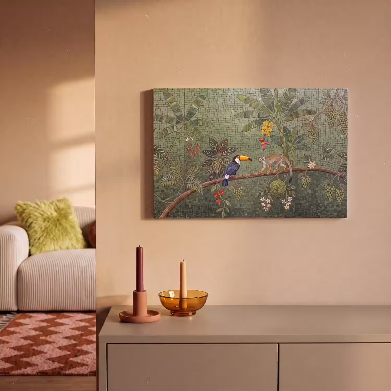 Vogel - Dier - Jungle - Mozaïek - Natuur canvas 2cm klein -sfeer1