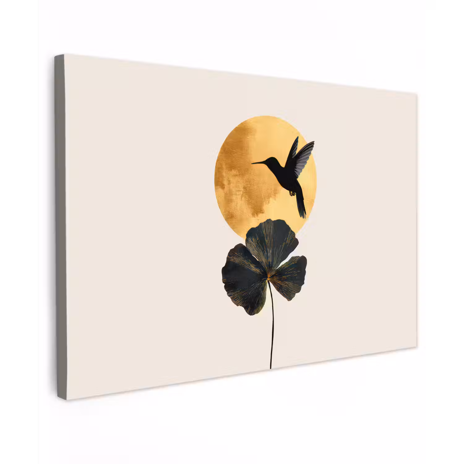 Zwarte kolibrie - Bloem - Gouden cirkel canvas 2cm klein -z3d