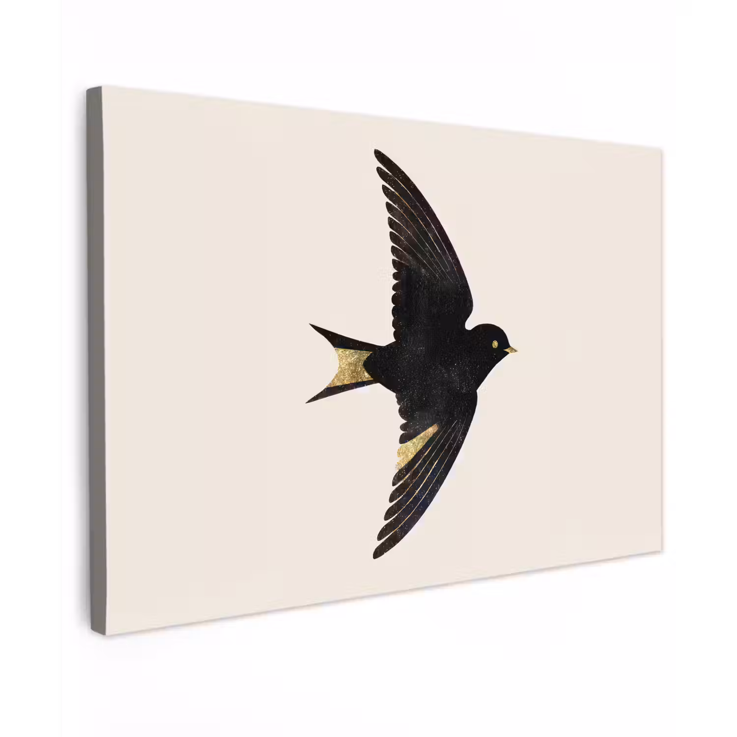 Zwarte zwaluw - Gouden accenten - Lichte achtergrond canvas 2cm klein -z3d