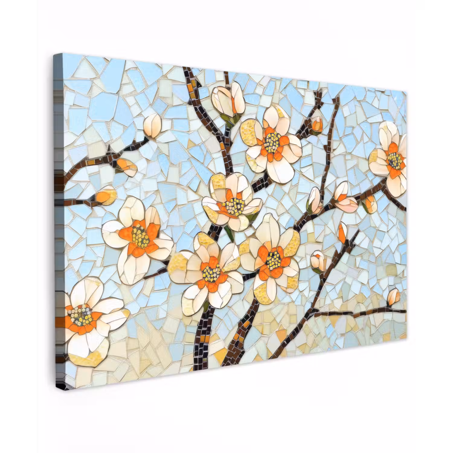 Bloesems - Wit - Mozaïek - Tak canvas 2cm klein -z3d