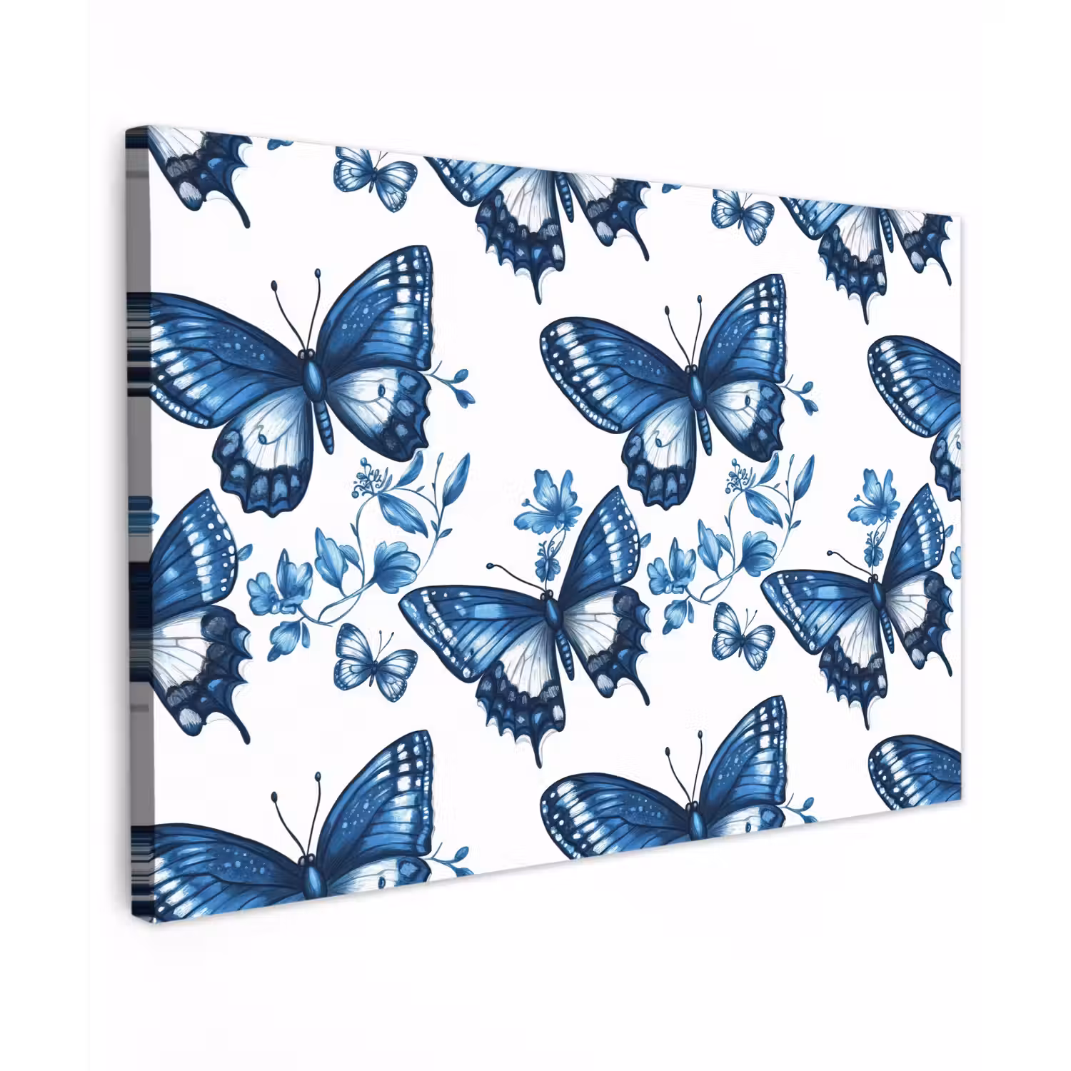 Blauw - Vlinders - Bloemen - Wit canvas 2cm klein 34 -z3d