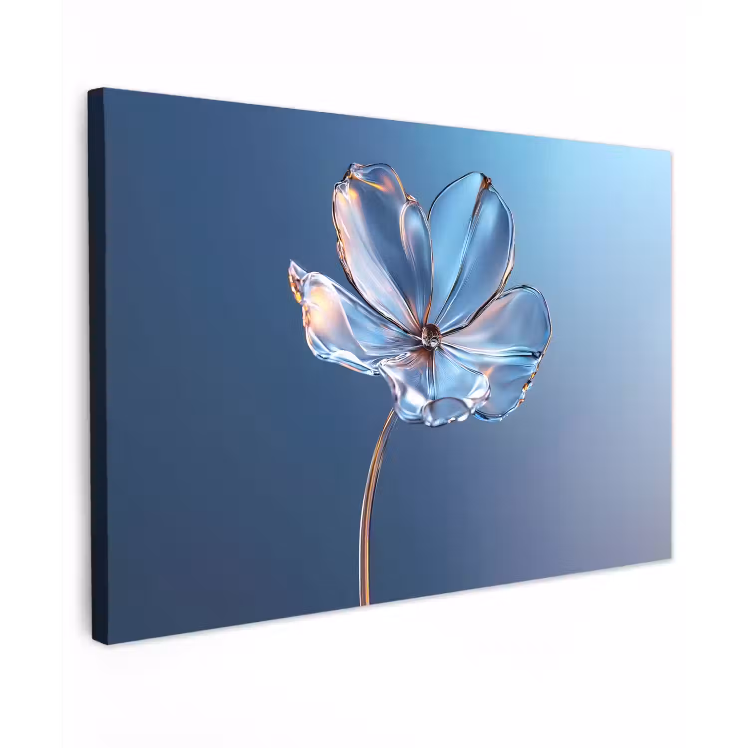 Blauw - Bloem - Glazen - Sierlijk canvas 2cm klein -z3d