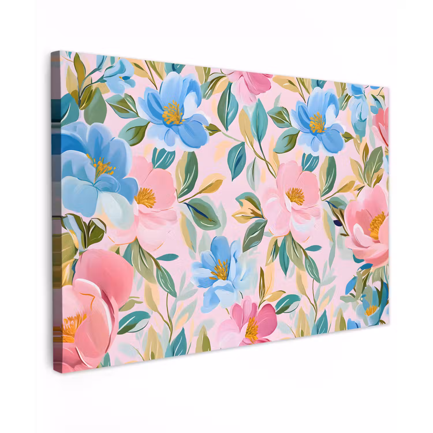 Blauw - Roze - Bloemen canvas 2cm klein -z3d