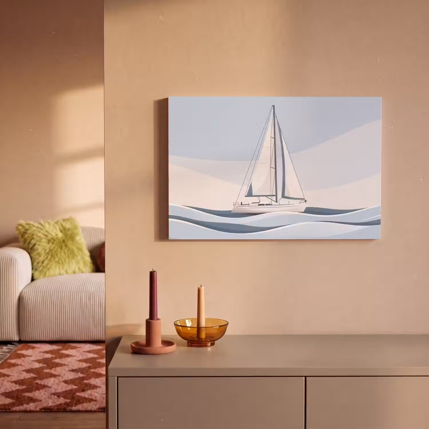 Boot - Zeil - Zee - Modern - Beige canvas 2cm klein -sfeer1