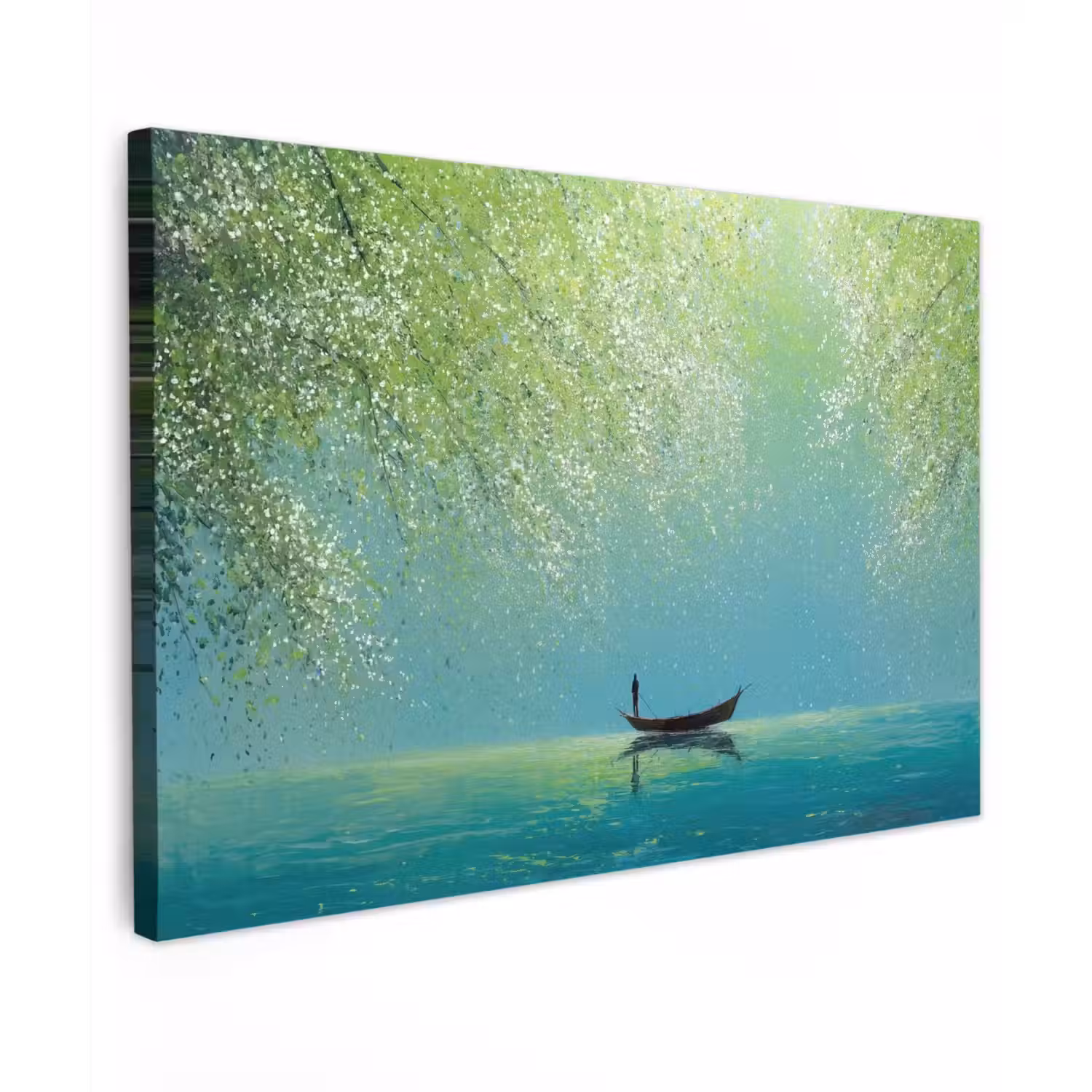 Bootje - Water - Bladeren - Bloesems canvas 2cm klein -z3d