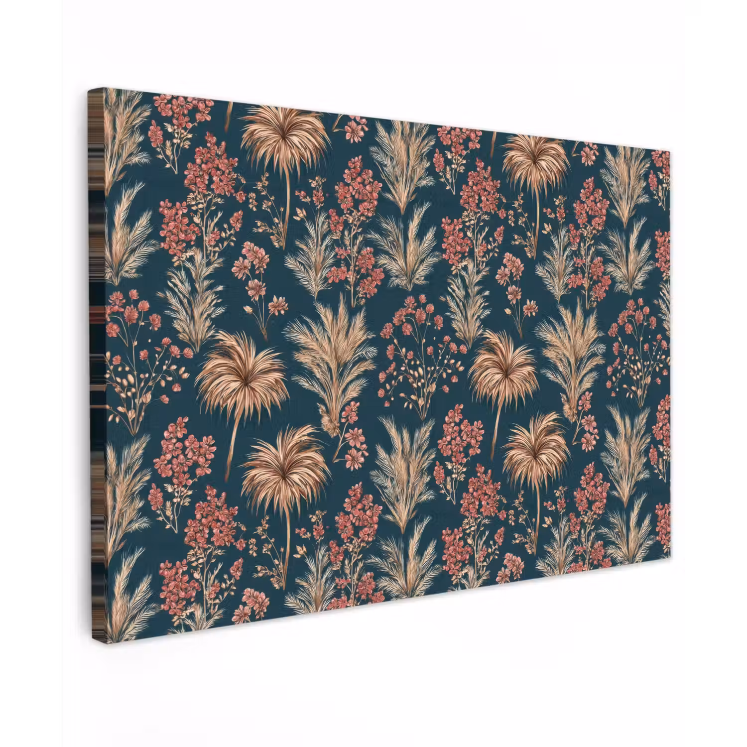 Botanisch - Patroon - Blauw canvas 2cm klein 34 -z3d