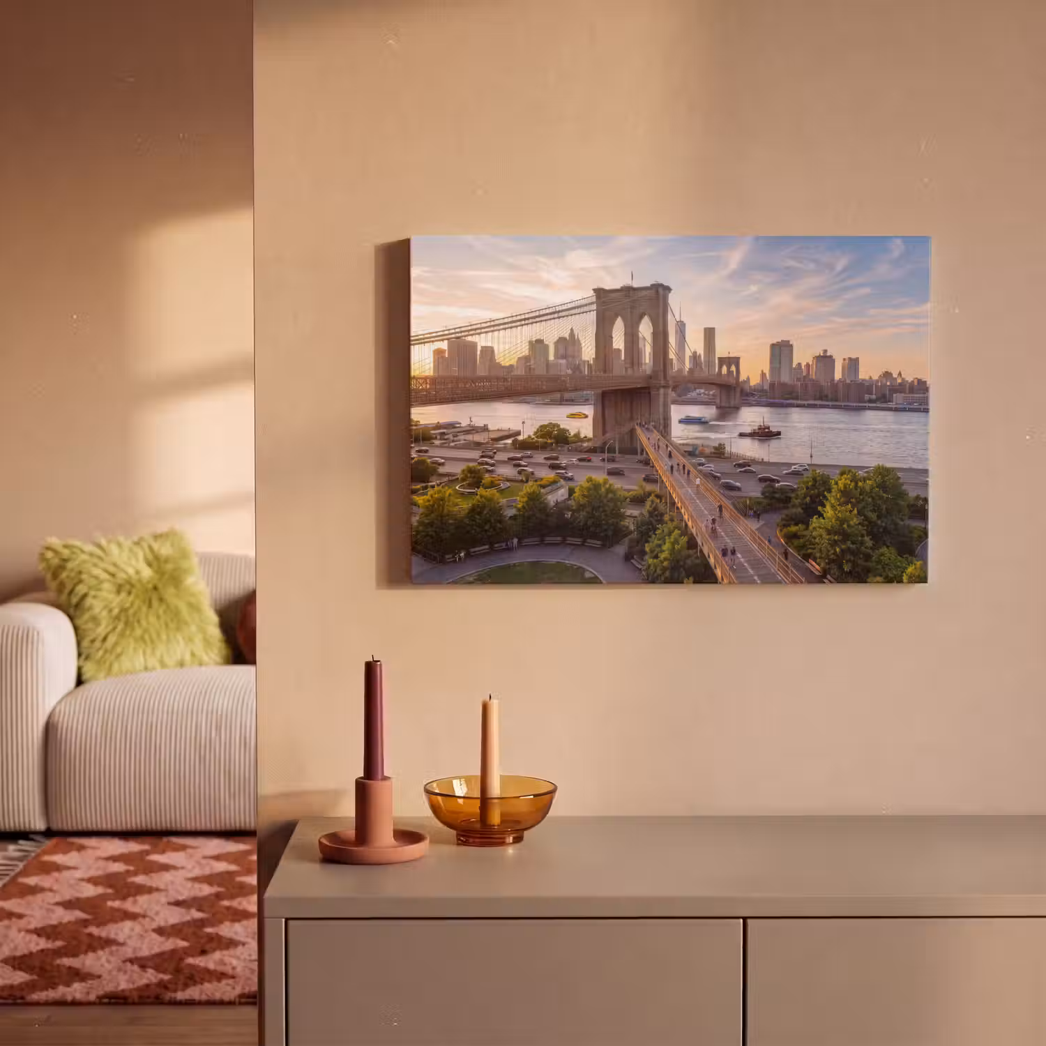 Brug - Rivier - Stad - Zonsondergang - Architectuur canvas 2cm klein -sfeer1