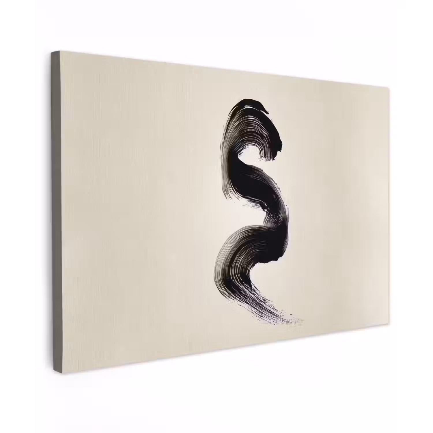 Penseelstreek - Zwart - Minimalistisch canvas 2cm klein -z3d