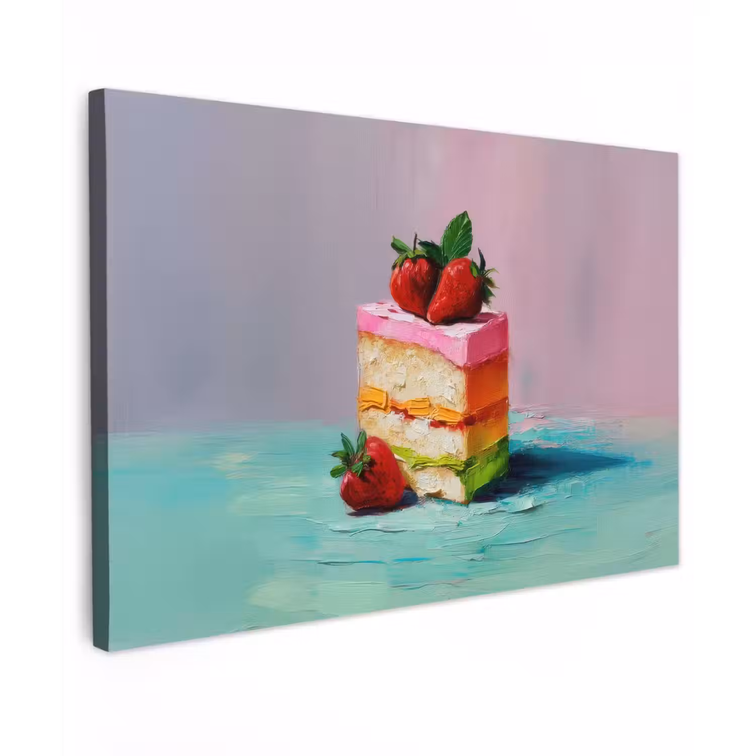 Taartje - Aardbeien - Glazuur - Kleurrijk canvas 2cm klein -z3d